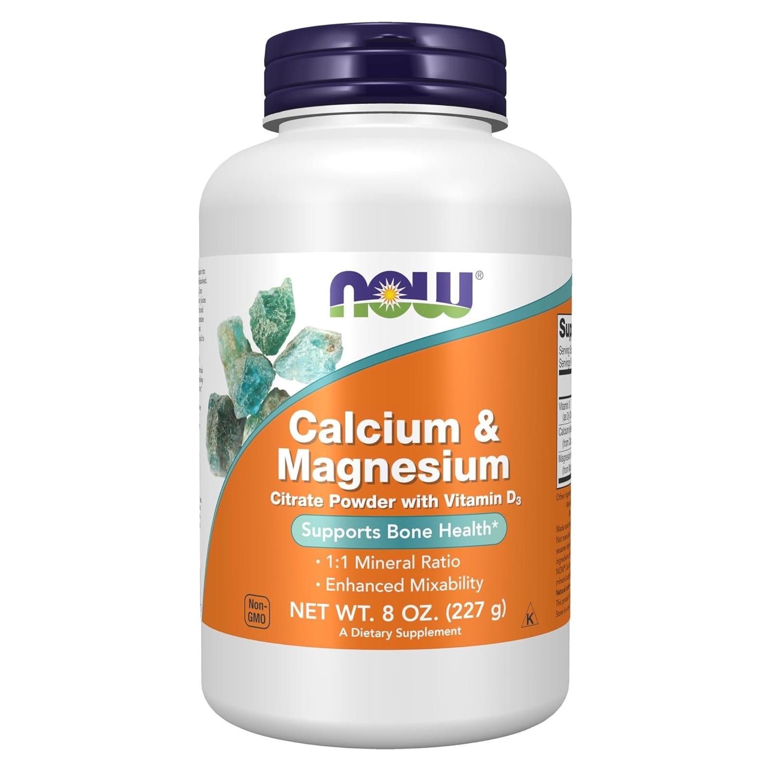 NOW Foods Polvo de Citrato de Calcio y Magnesio con Vitamina D3 227g