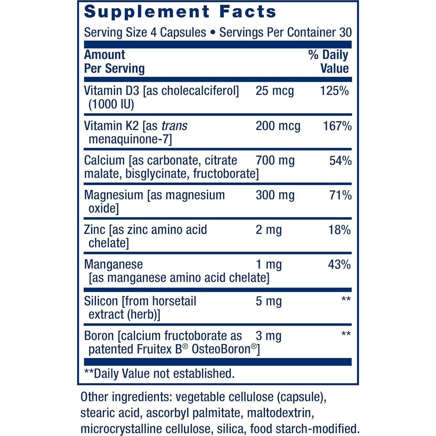 Suplemento de Salud Ósea Life Extension - 120 Cápsulas con Calcio, D3 y K2