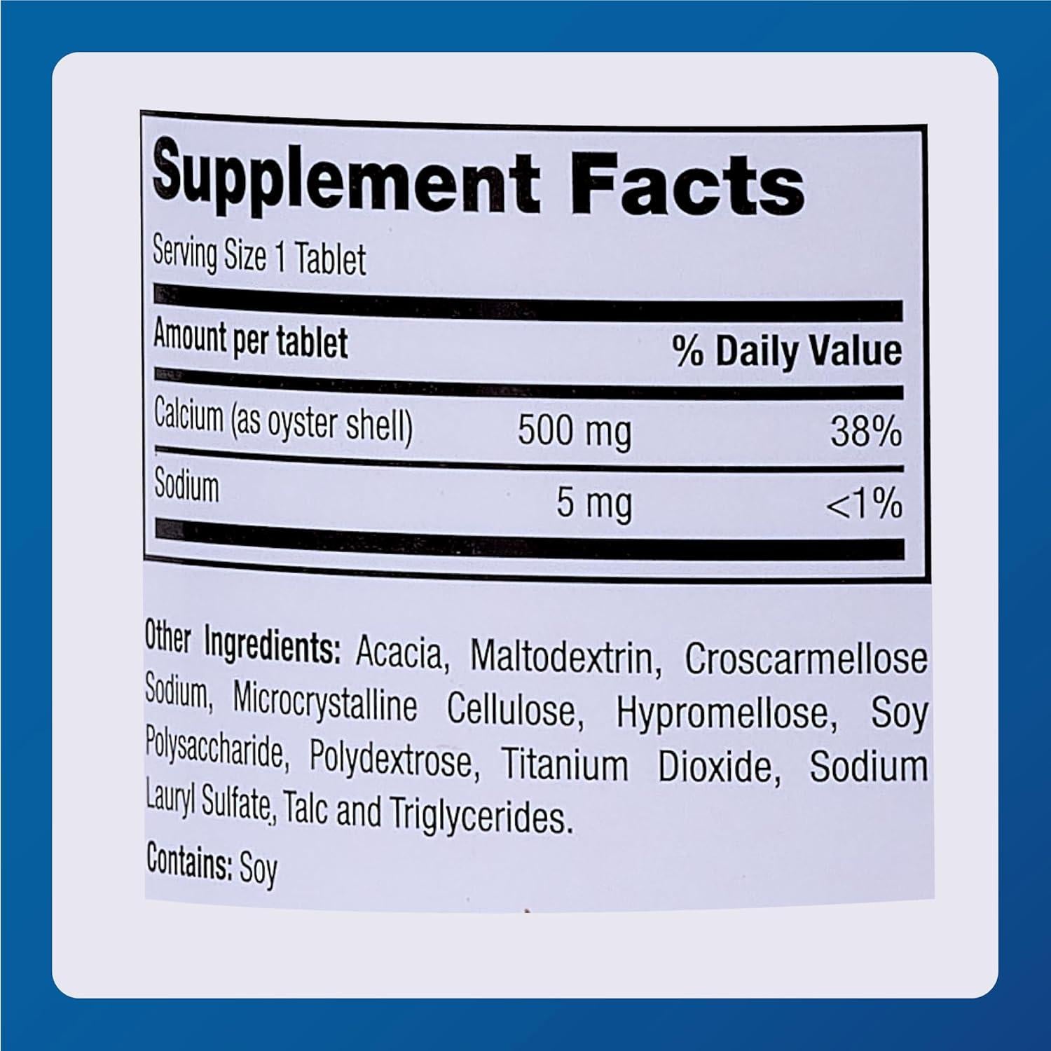 Suplemento de Calcio de Concha de Ostra Mayor 500 mg - 300 Tabletas