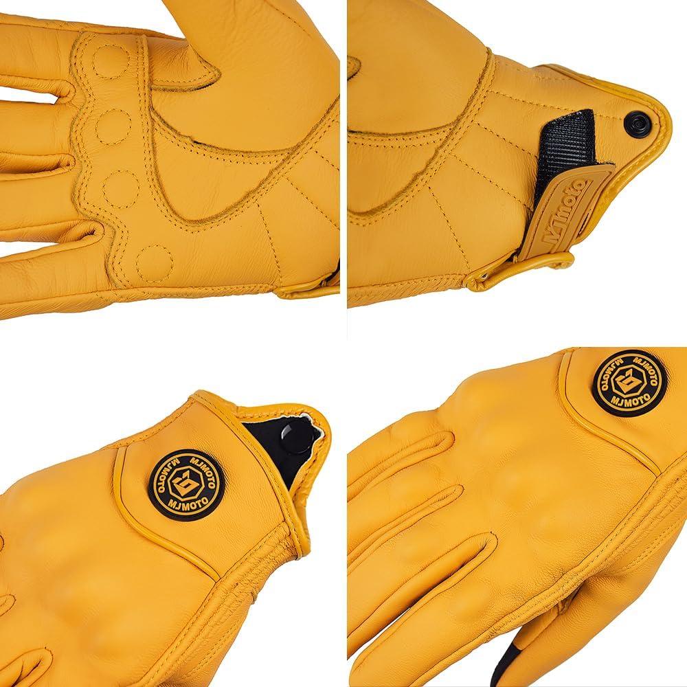 Guantes de motocicleta MJMOTO de cuero amarillo con pantalla táctil