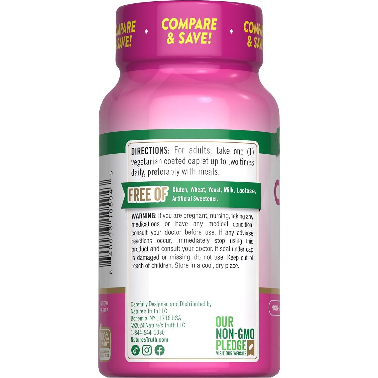 Calcio 600 mg con Vitamina D3 Verdad de la Naturaleza 60 Tabletas