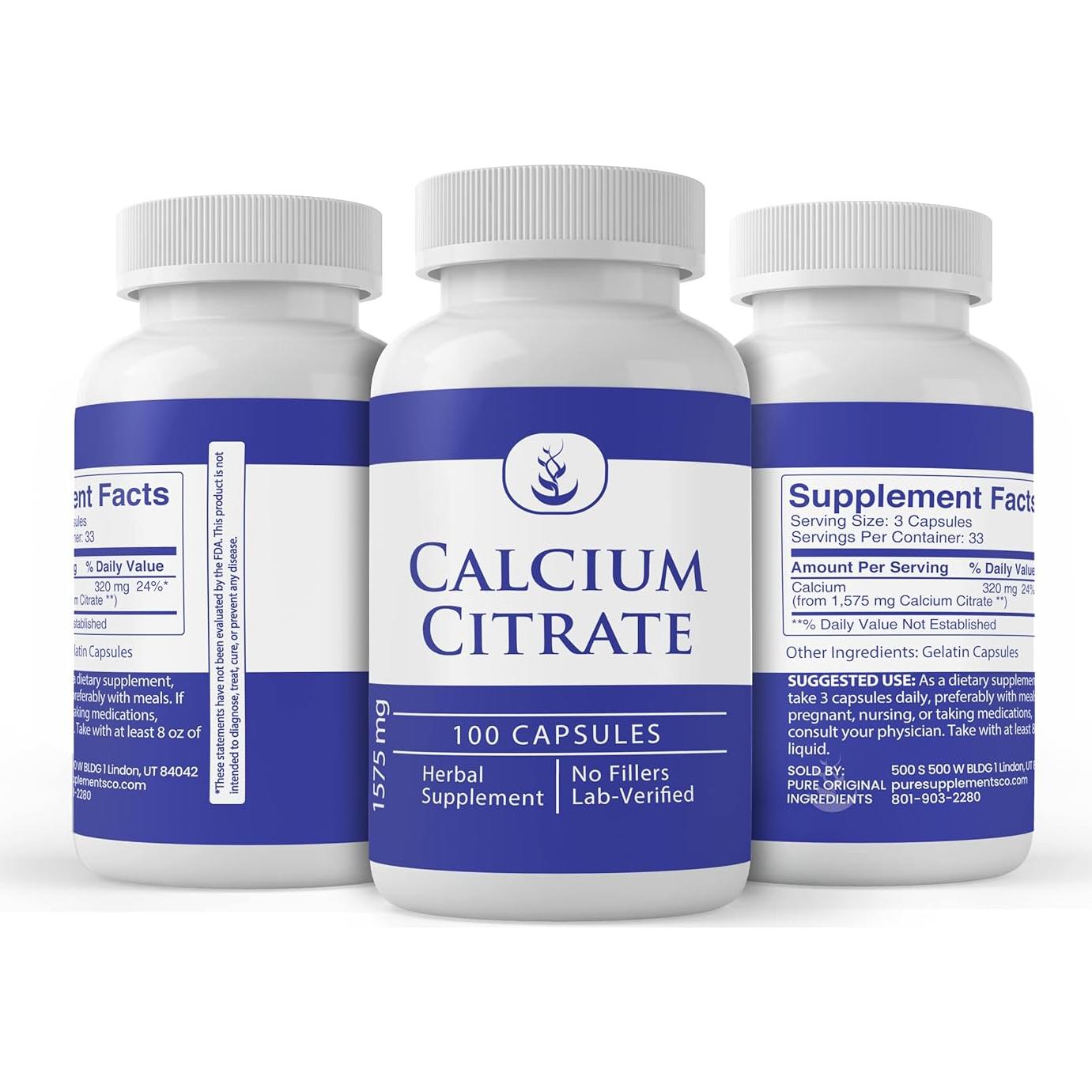 Citrato de Calcio 100 Cápsulas Ingredientes Originales Puros