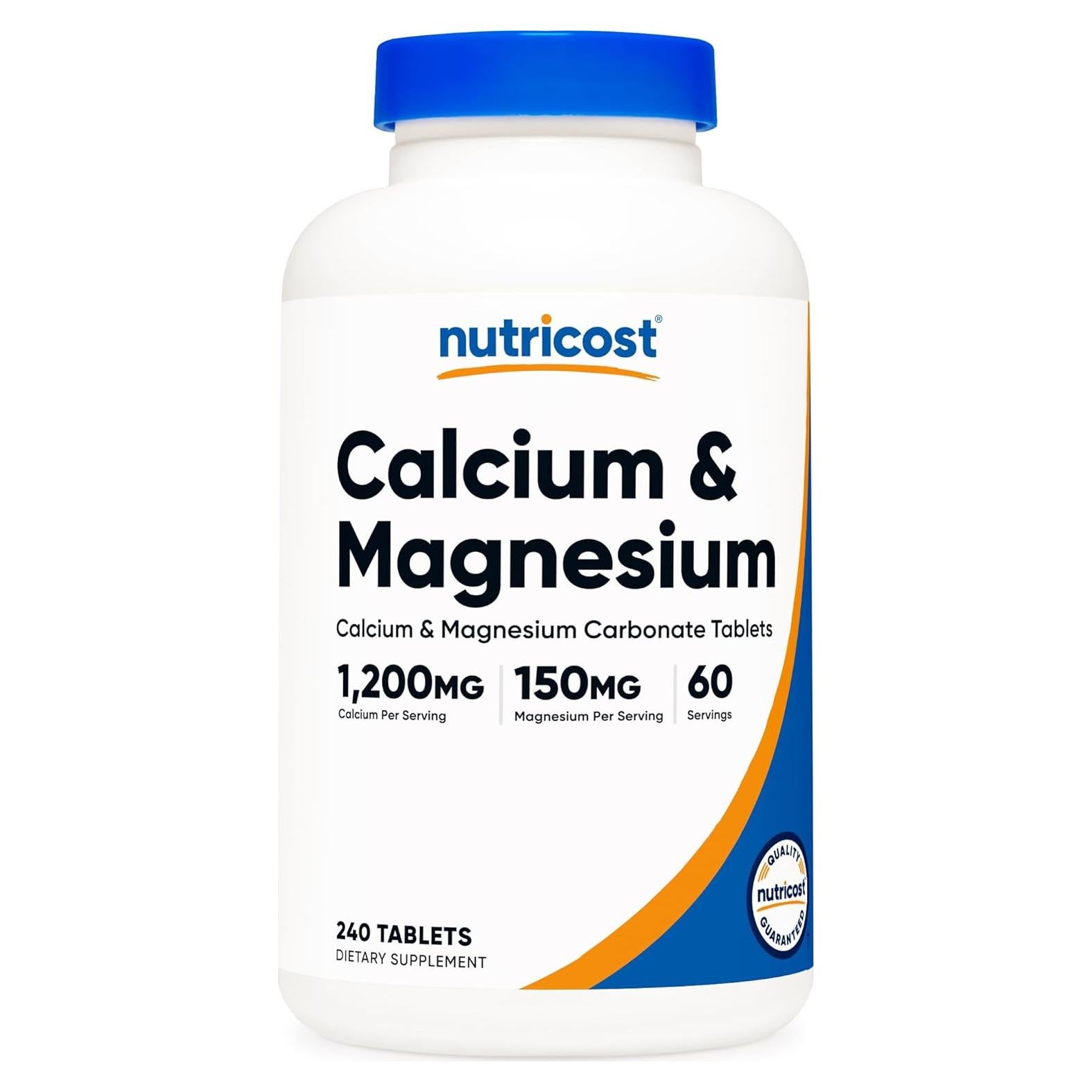 Tabletas de Calcio y Magnesio Nutricost 240 Unidades 1200mg Ca 150mg Mg