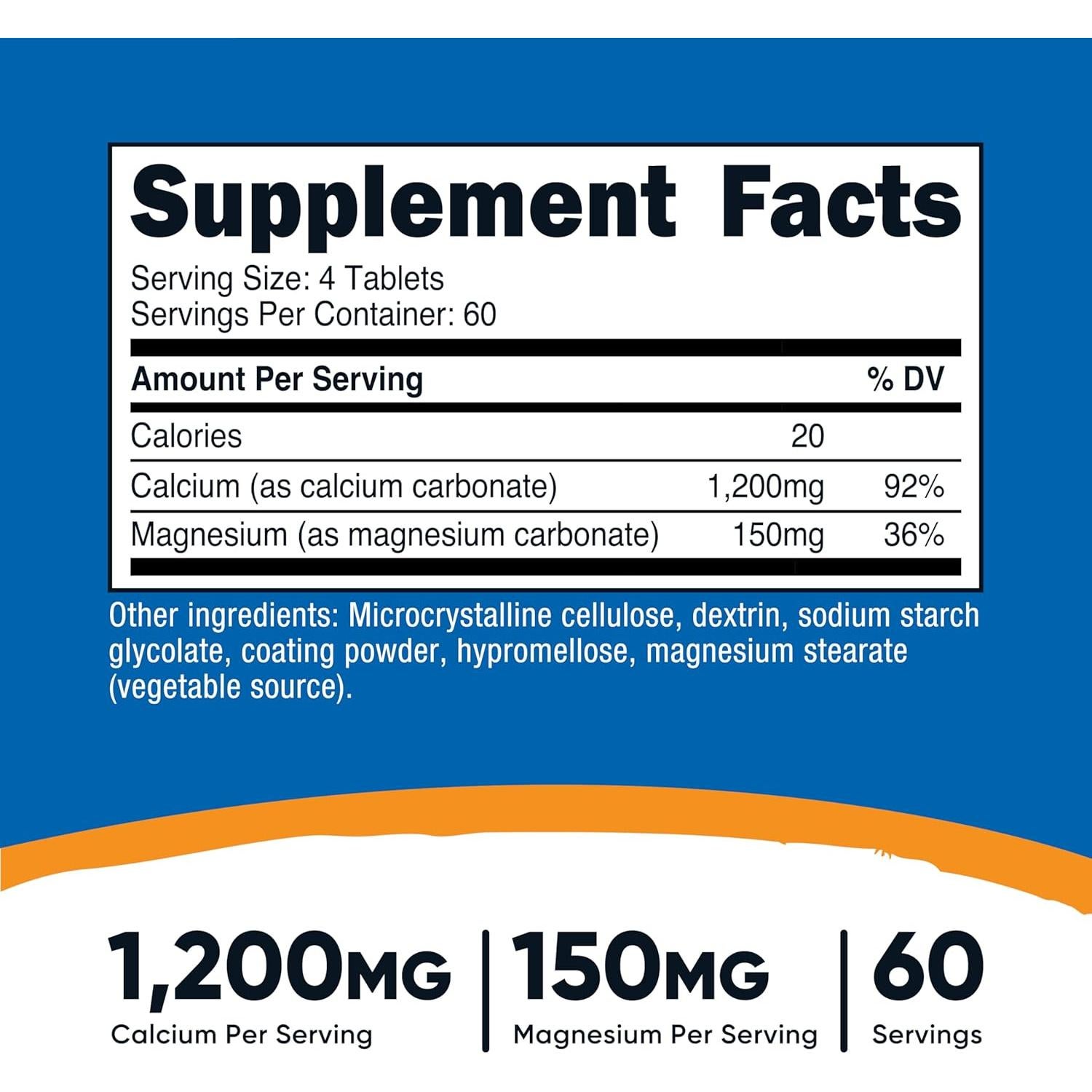 Tabletas de Calcio y Magnesio Nutricost 240 Unidades 1200mg Ca 150mg Mg