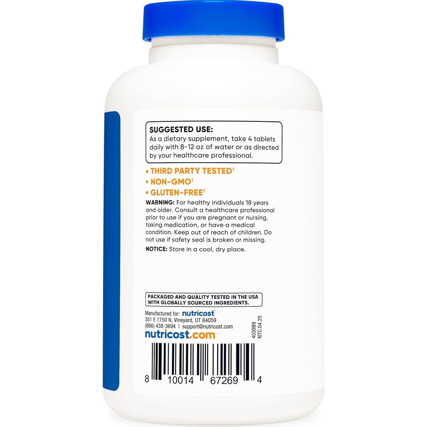 Tabletas de Calcio y Magnesio Nutricost 240 Unidades 1200mg Ca 150mg Mg