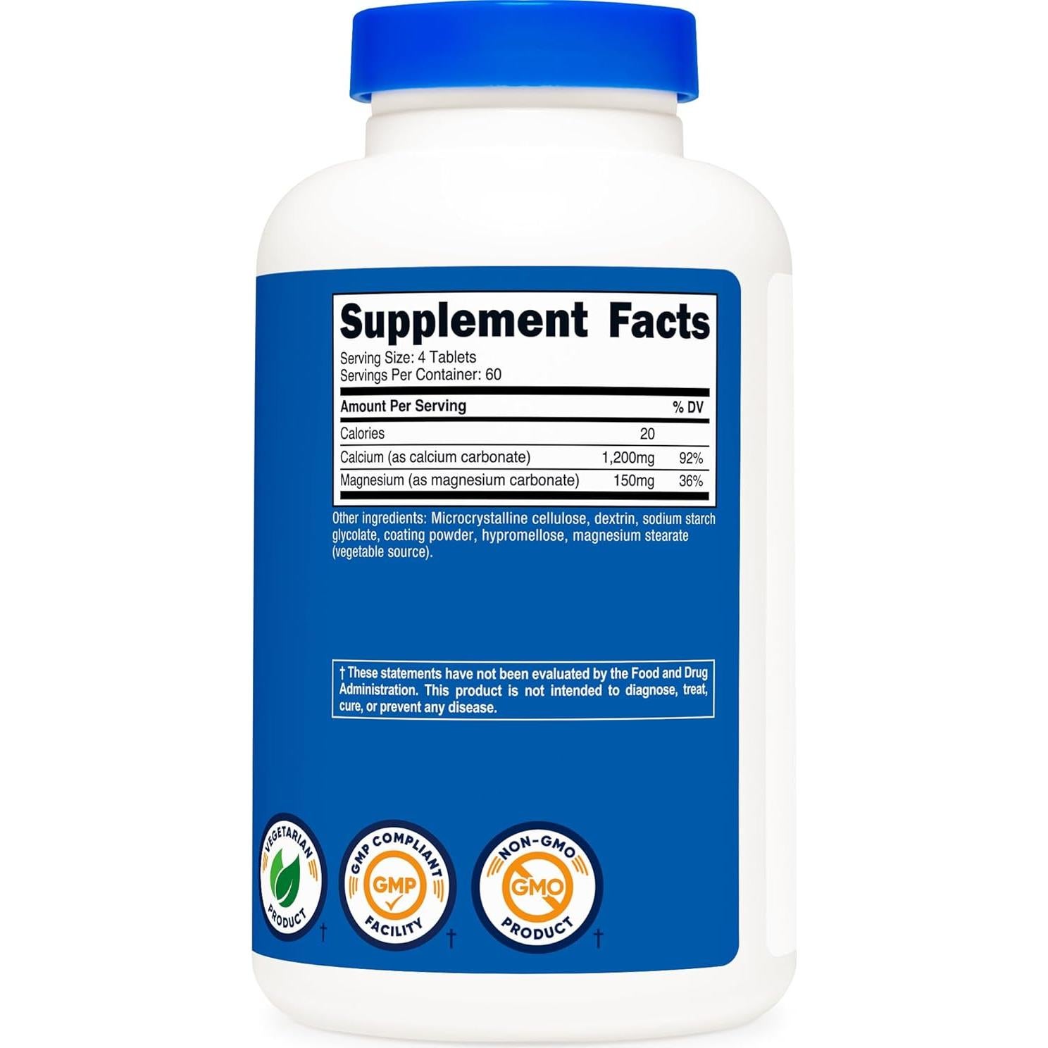 Tabletas de Calcio y Magnesio Nutricost 240 Unidades 1200mg Ca 150mg Mg