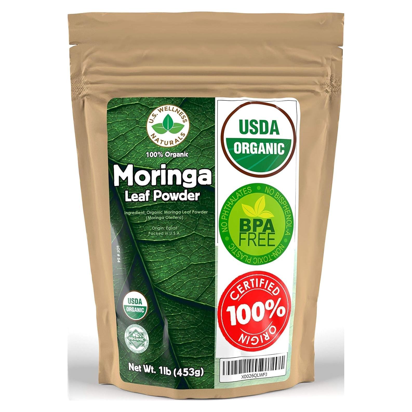 Polvo de Moringa Orgánico 450g U.S. Wellness Naturals - Sin Tallos