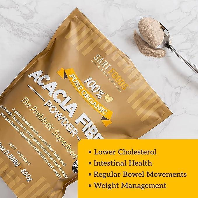 Polvo de Fibra de Acacia Orgánica Sari Foods 850g - Prebiótico Natural