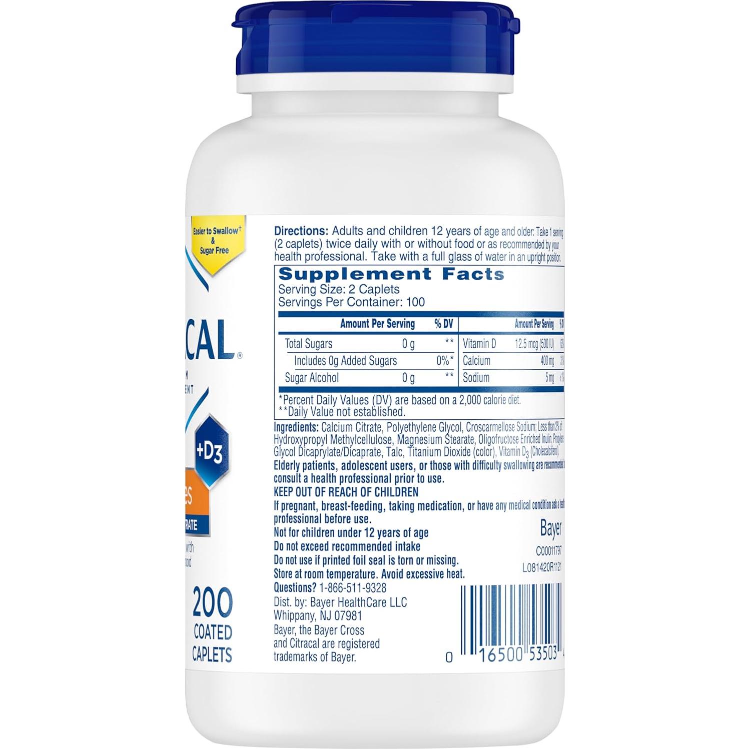 Citracal Petites Suplemento de Calcio 400 mg + Vitamina D3 500 UI