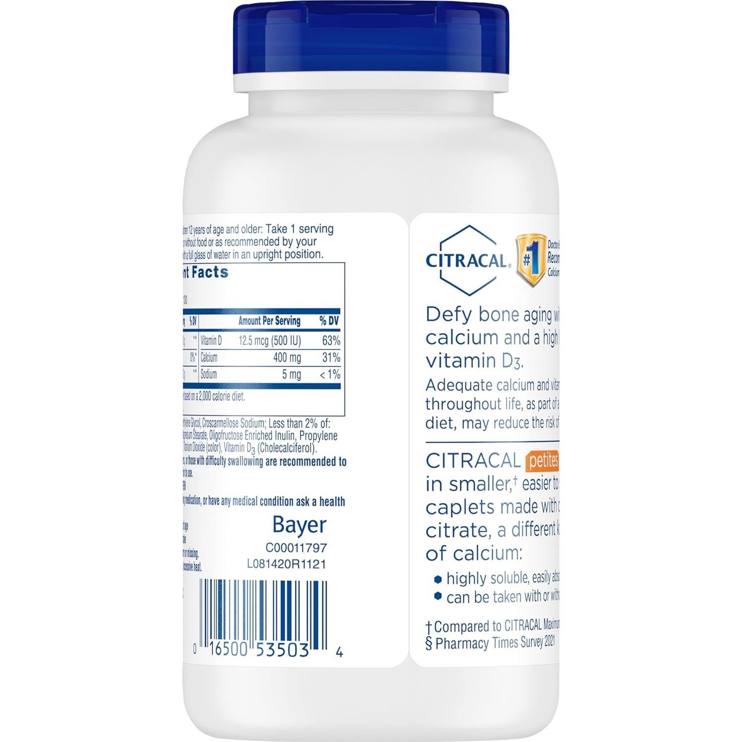 Citracal Petites Suplemento de Calcio 400 mg + Vitamina D3 500 UI