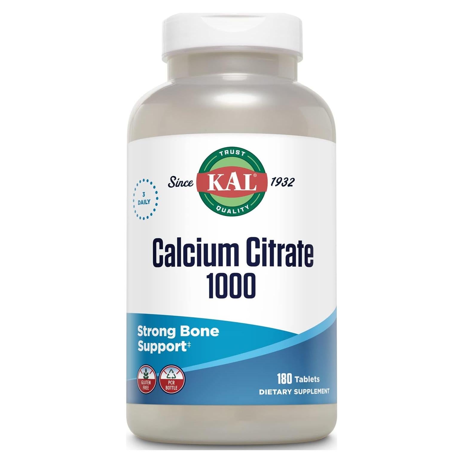 Citrato de Calcio KAL 1000mg 180 Tabletas Suplemento Óseo