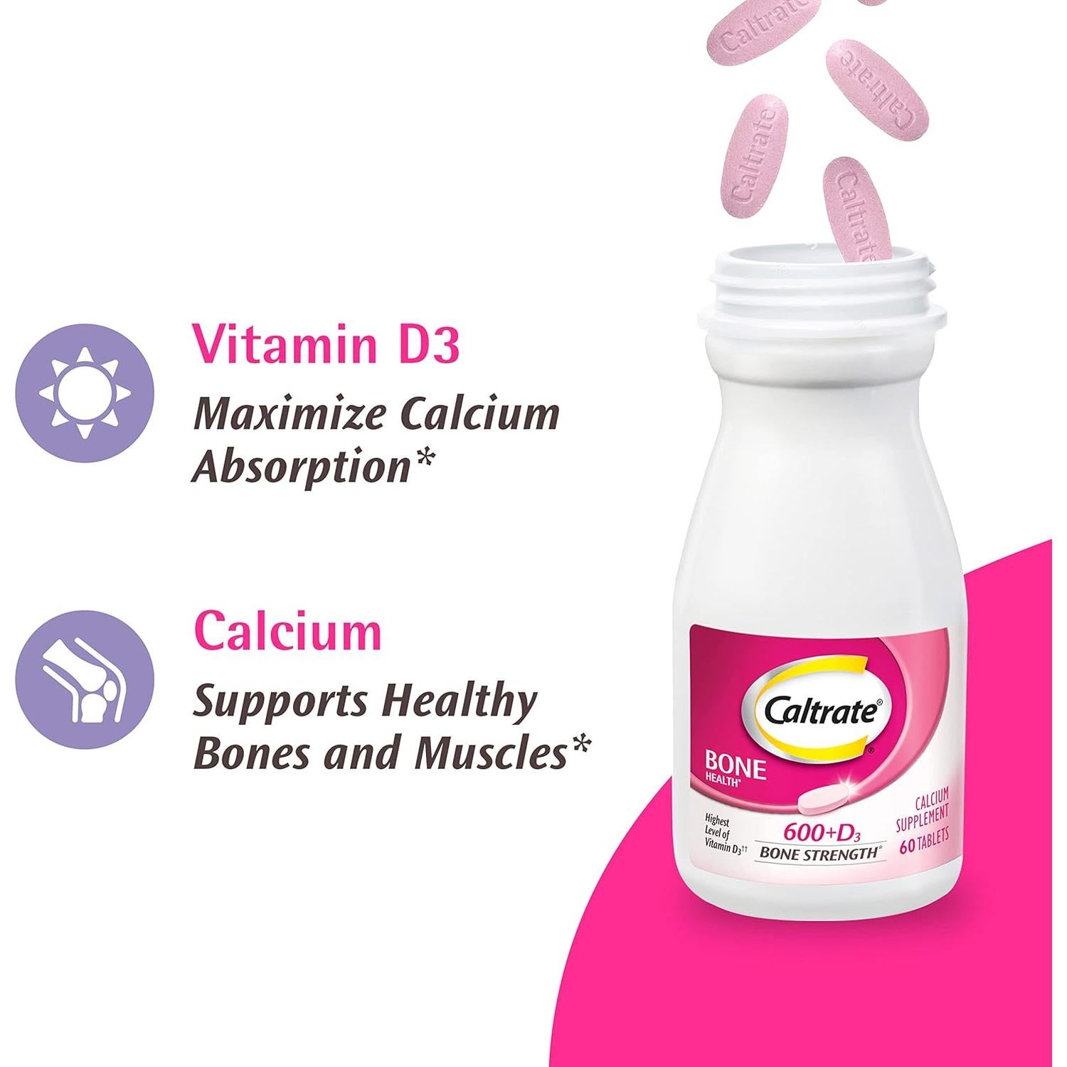 Caltrate 600 Plus D3 Suplemento de Calcio y Vitamina D - 120 Tabletas