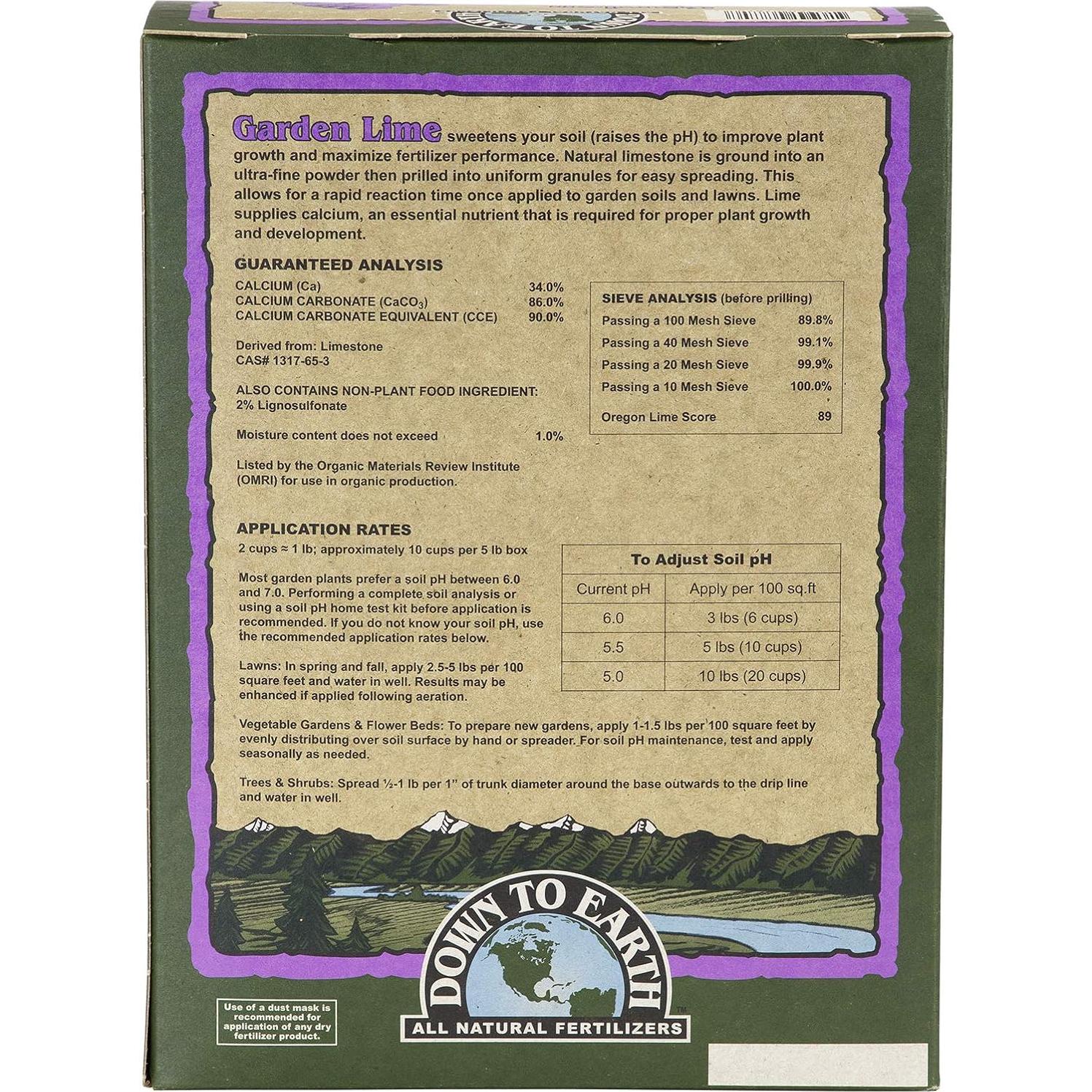 Cal de Jardín Orgánica Down to Earth 2.27kg - Fertilizante Natural
