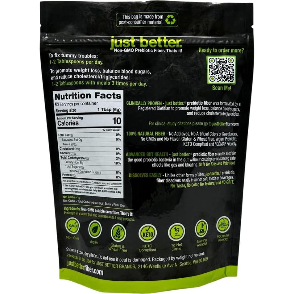 Suplemento de Fibra Prebiótica Just Better 50 Porciones 300g