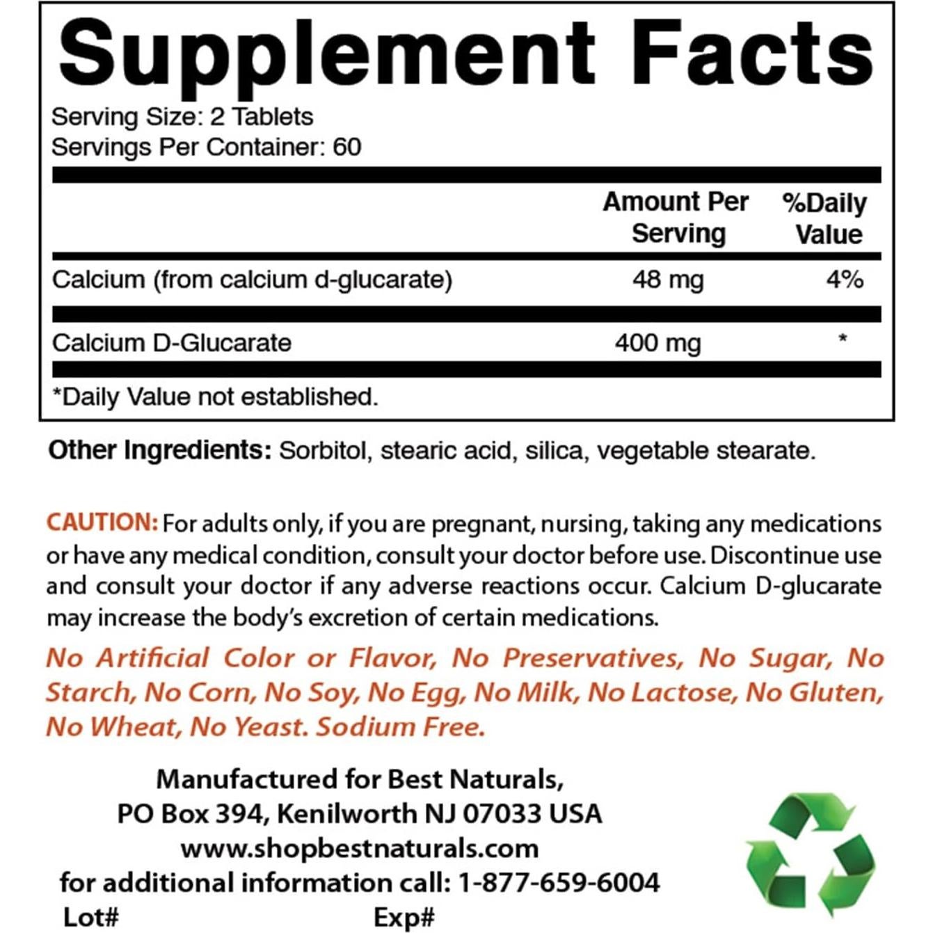 D-Glucarato de Calcio 200 mg Mejores Naturales 120 Tabletas