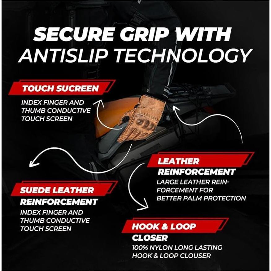 Guantes de motocicleta aaasportx M20 cuero negro táctiles