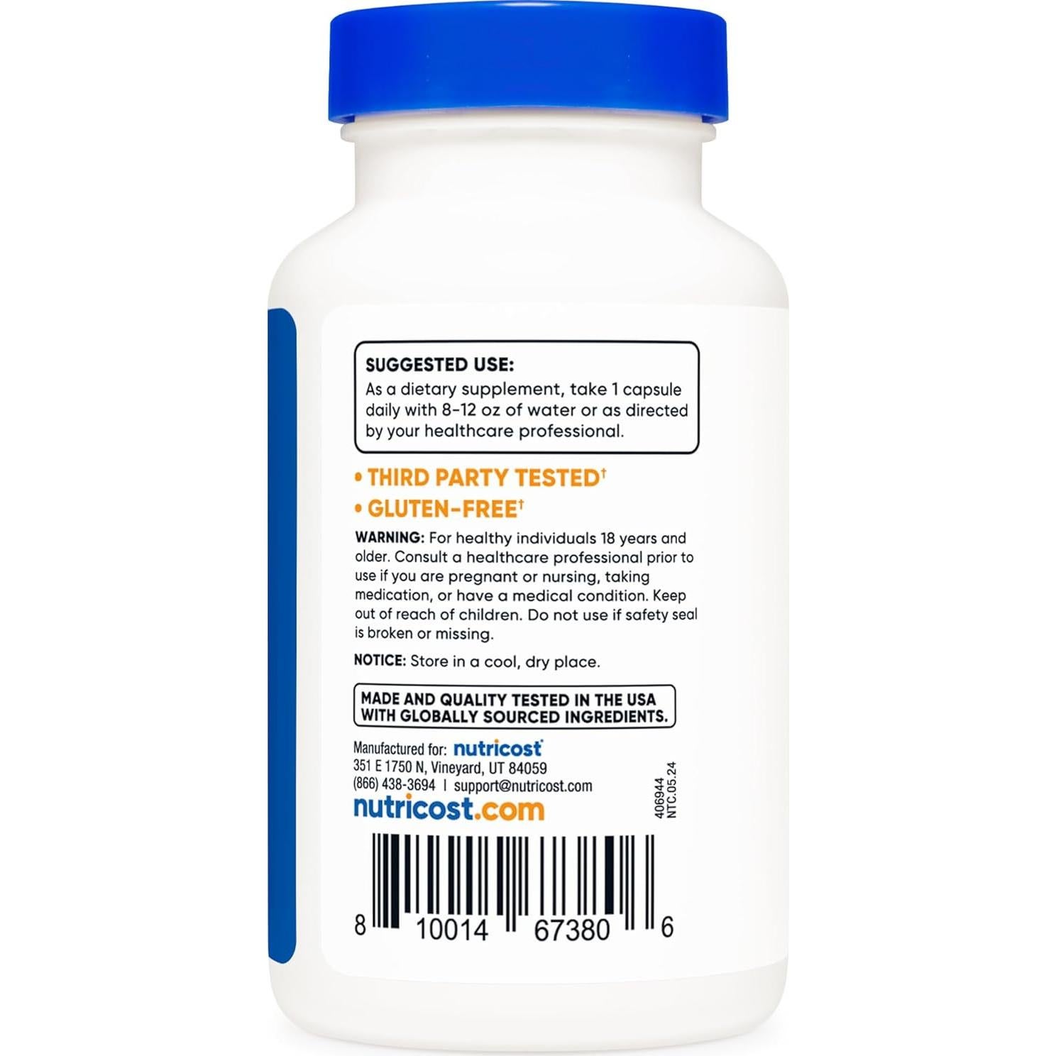 Suplemento Nutricost Glucarato de Calcio D 500mg 120 Cápsulas