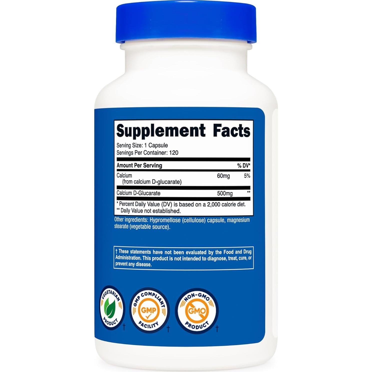 Suplemento Nutricost Glucarato de Calcio D 500mg 120 Cápsulas