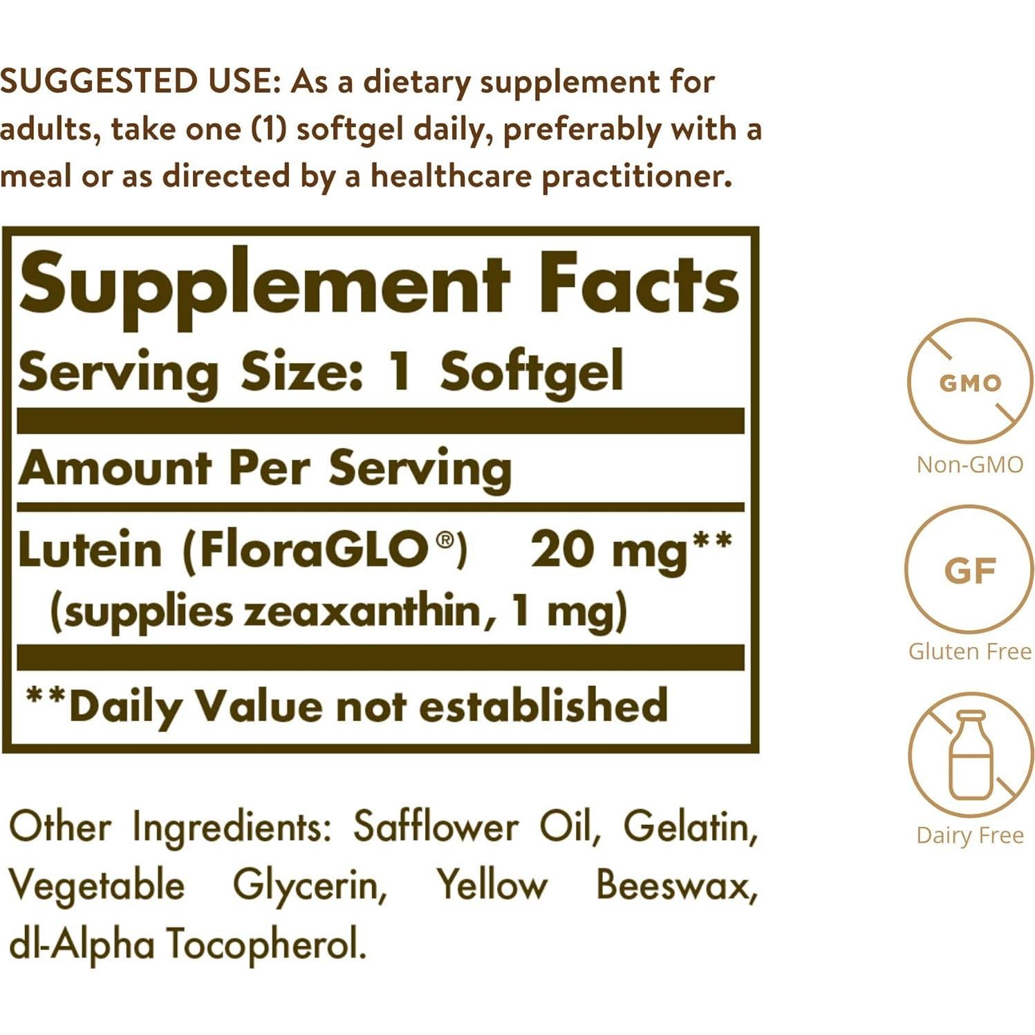 Solgar Luteína 20 mg 60 Softgels - Salud Ocular y Luz Azul