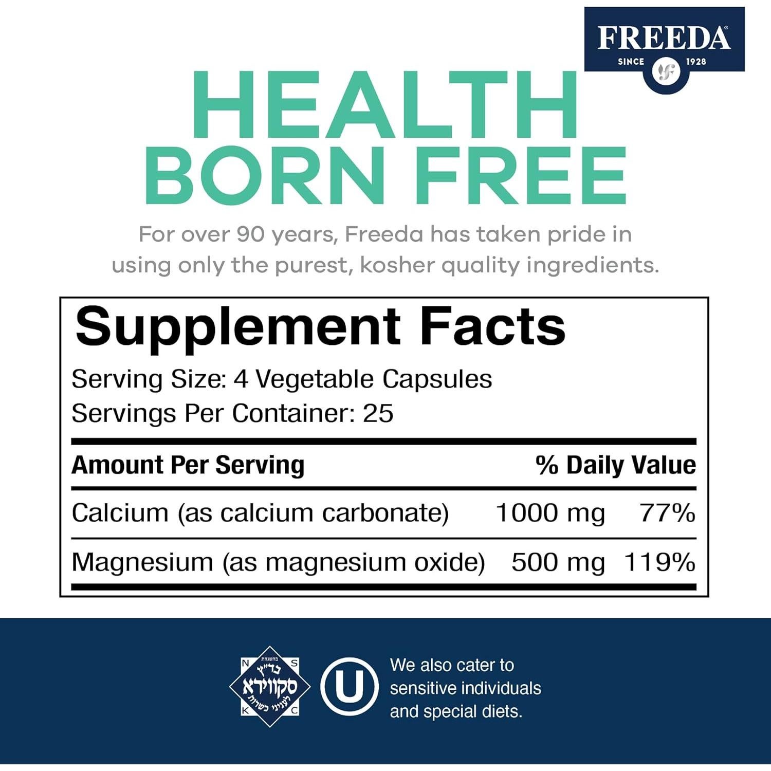 Suplemento Freeda Super Cal/Mg - 100 Cápsulas Veganas