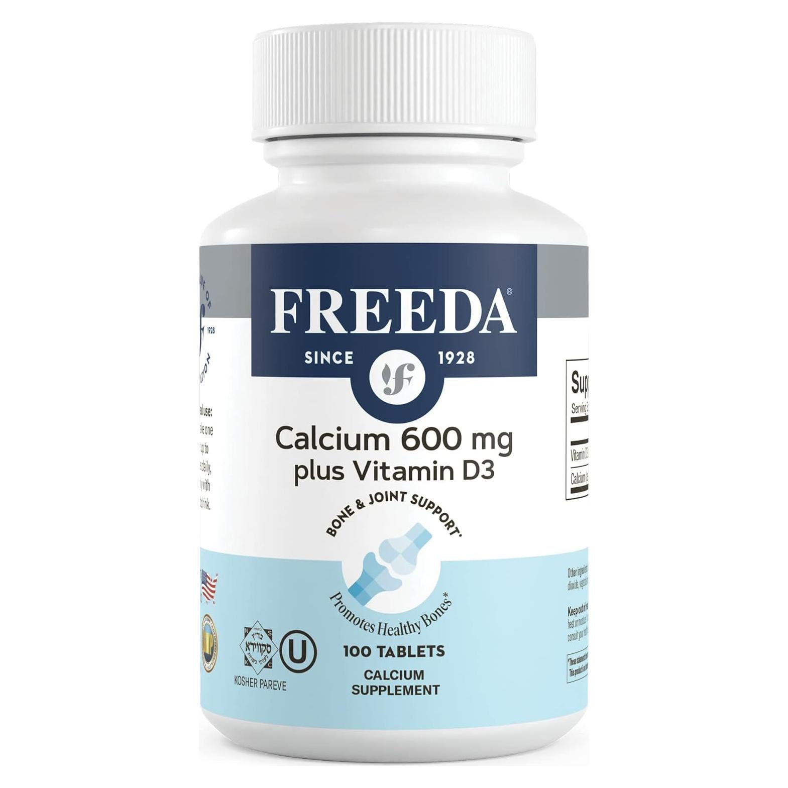 Suplemento de Calcio 600 mg + Vitamina D3 400 UI Freeda - 100 Tabletas