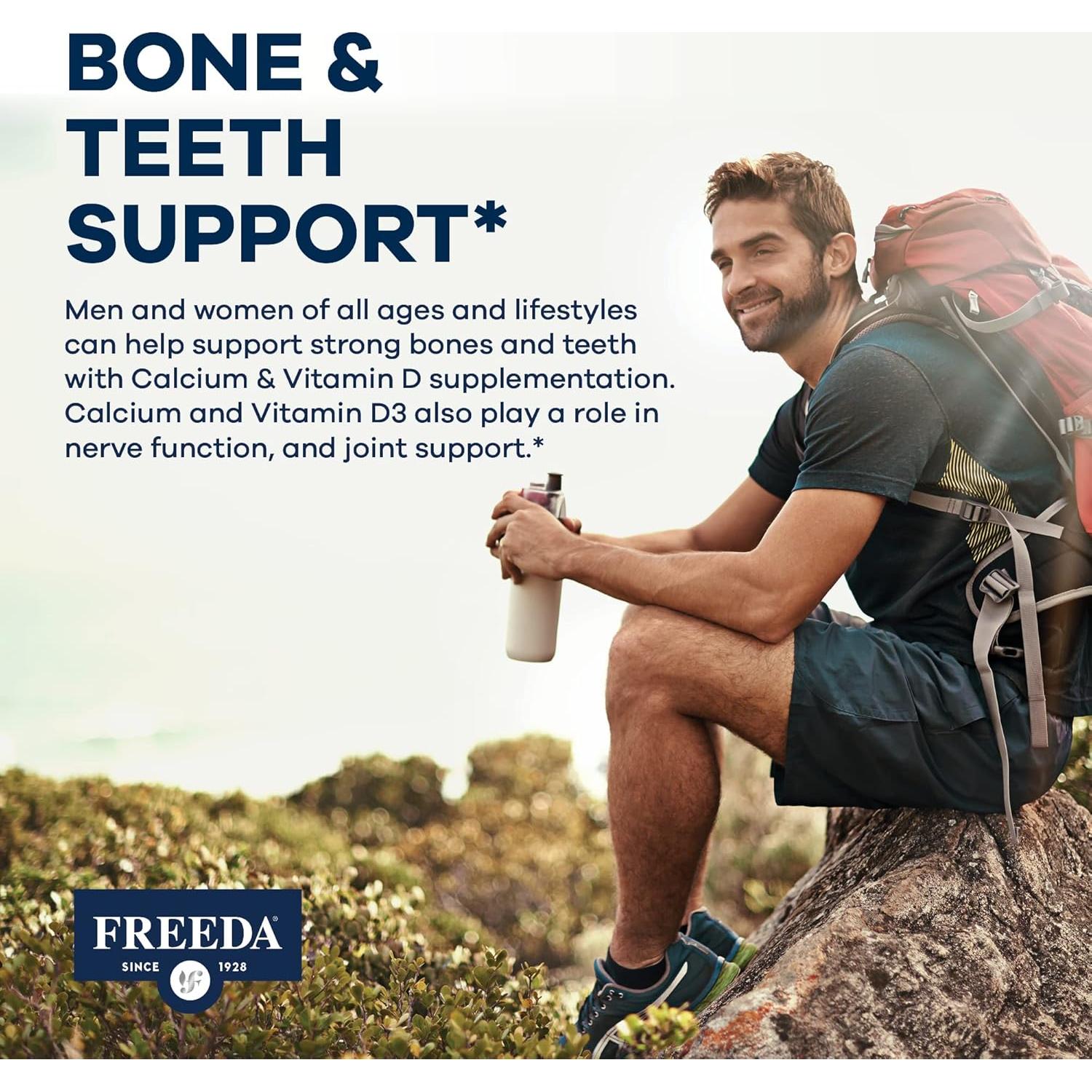 Suplemento de Calcio 600 mg + Vitamina D3 400 UI Freeda - 100 Tabletas