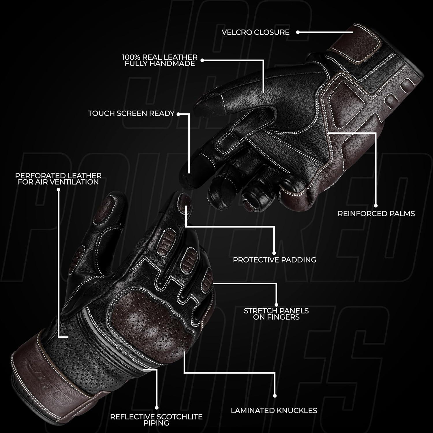 Guantes de Motocicleta J.A.G. Cuero Negro 3X Grande Táctiles