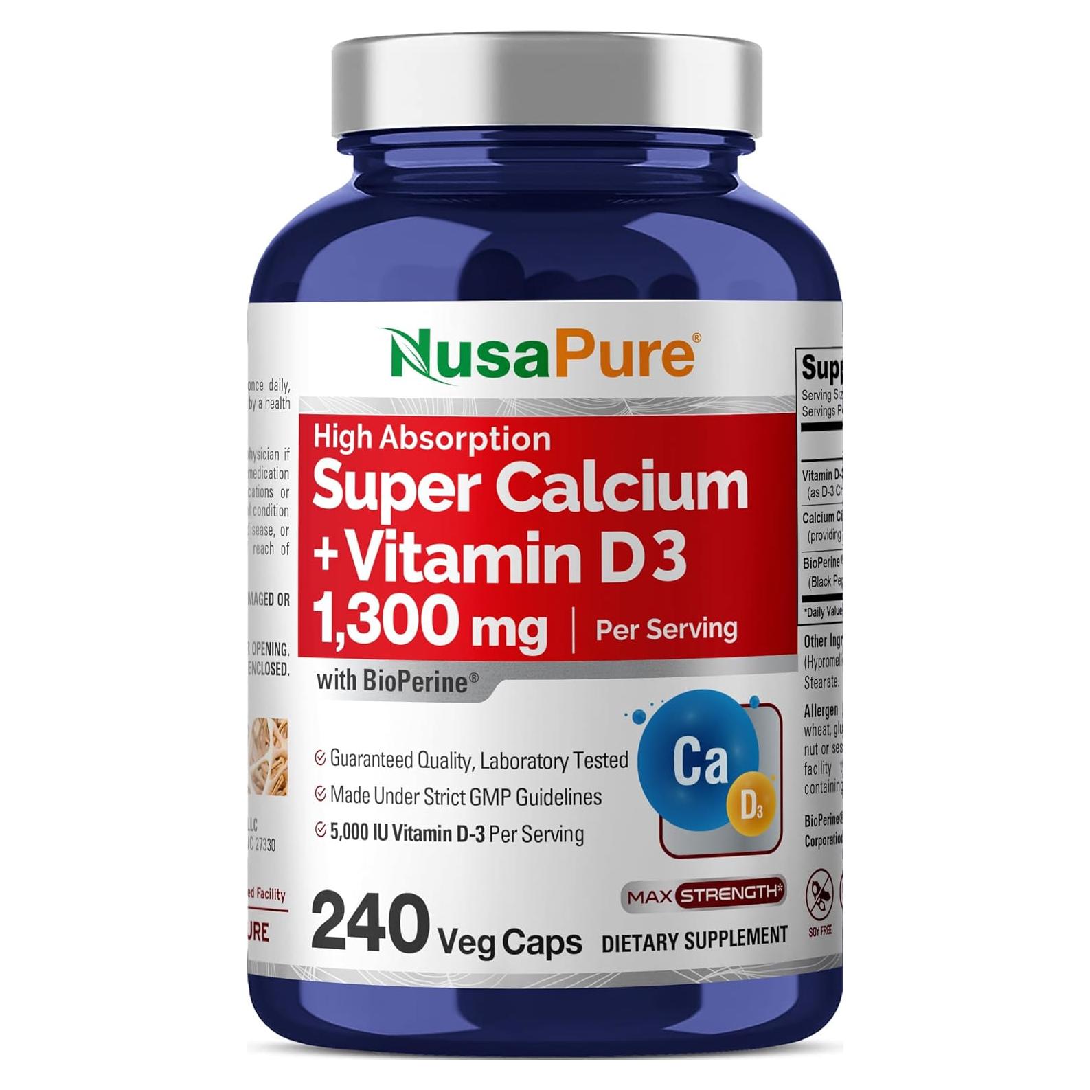 NusaPure Calcio Citrato 1300mg + Vitamina D3 240 Cápsulas