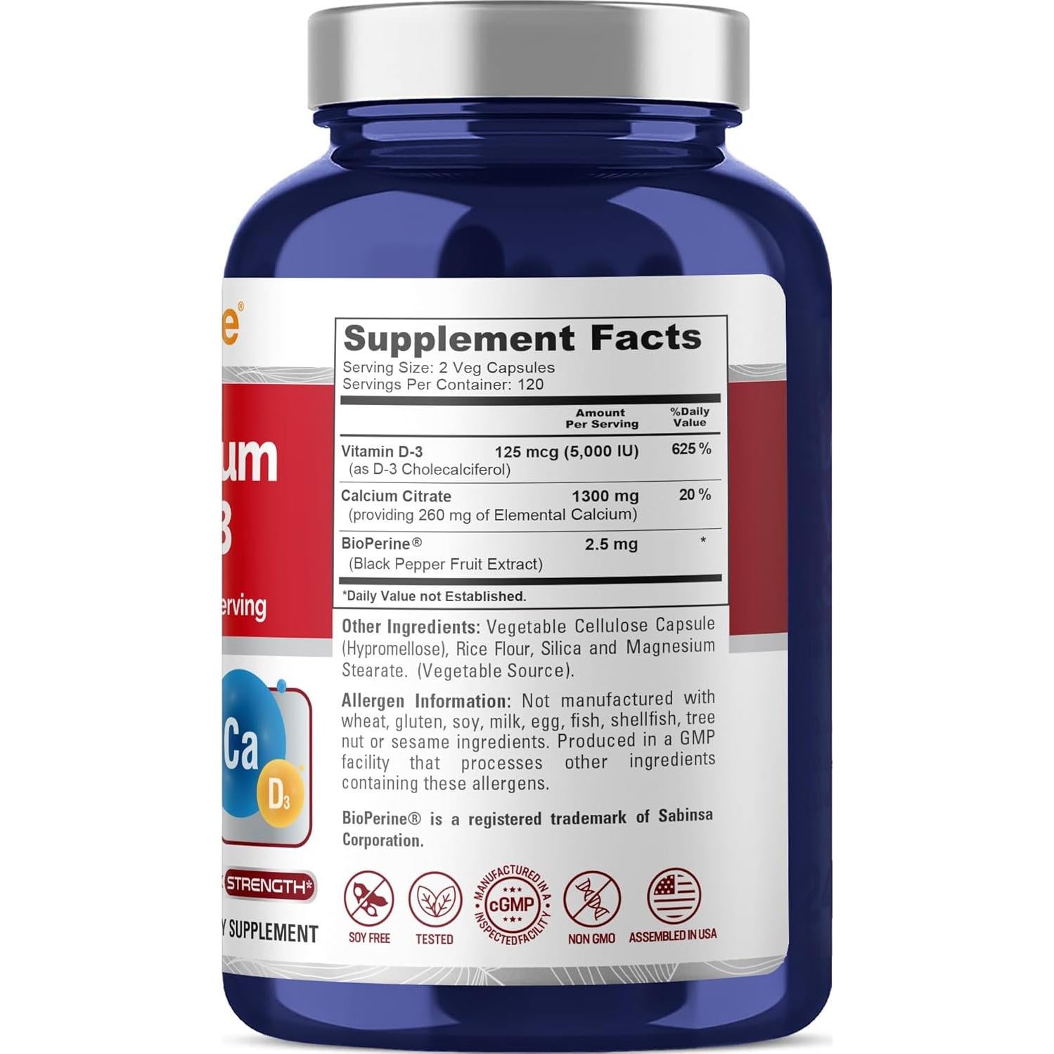 NusaPure Calcio Citrato 1300mg + Vitamina D3 240 Cápsulas