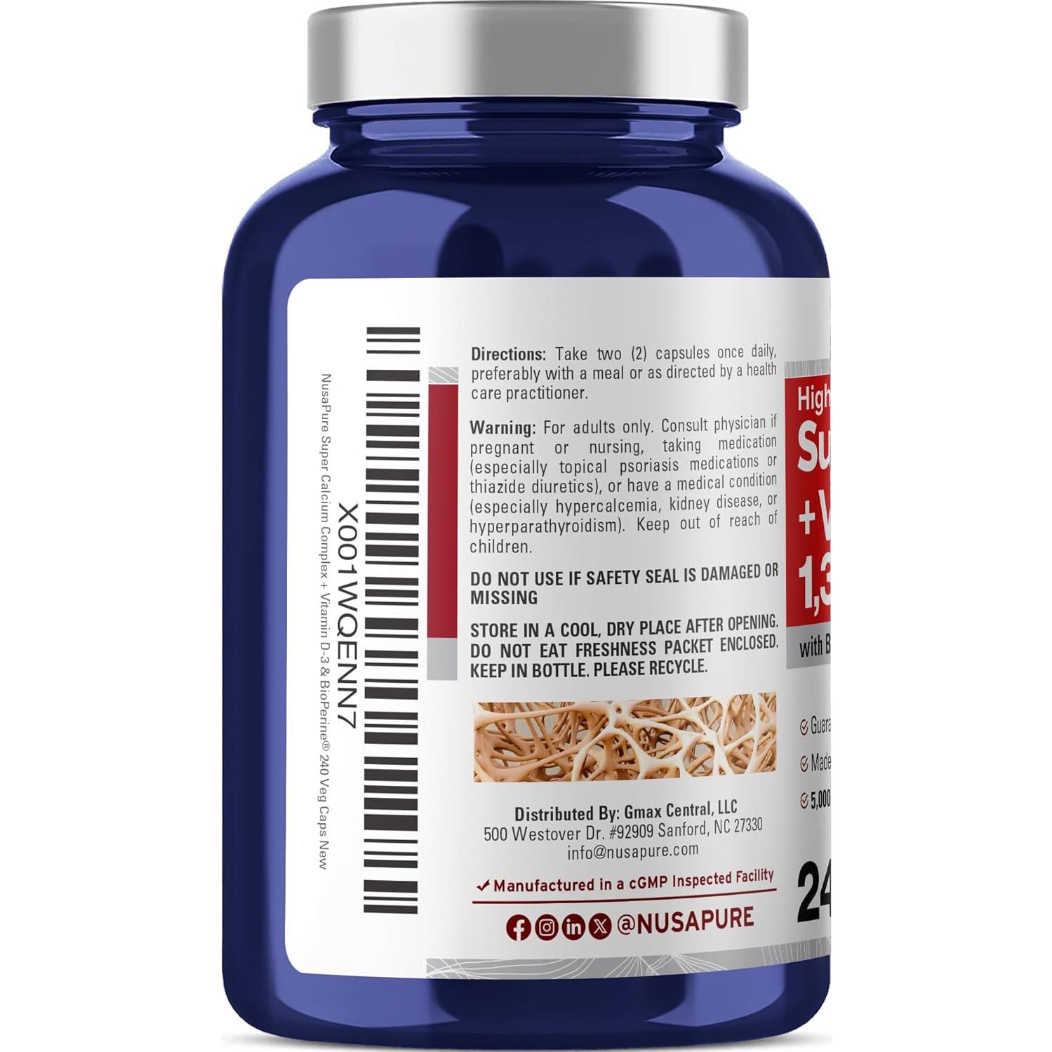 NusaPure Calcio Citrato 1300mg + Vitamina D3 240 Cápsulas