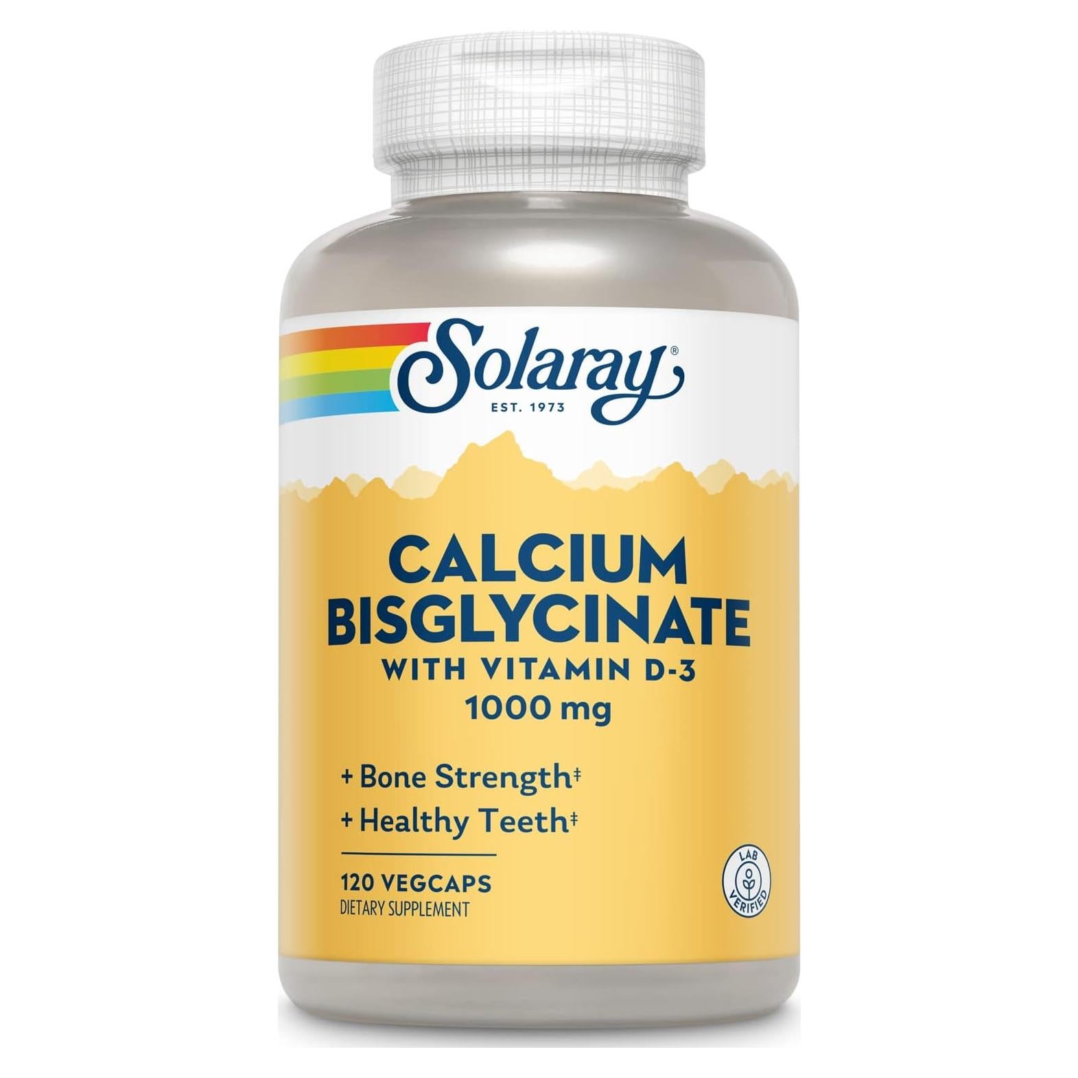 Suplemento de Calcio Bisglicinato Solaray 1000mg con Vitamina D3