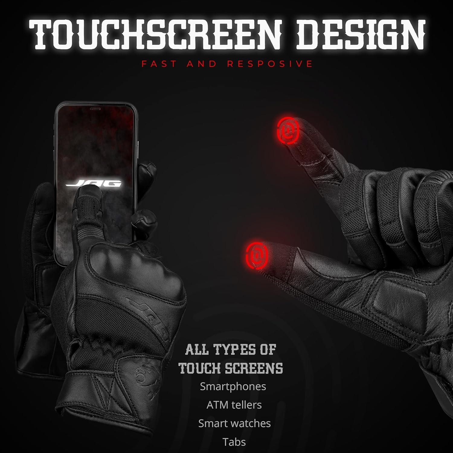 Guantes de Motocicleta J.A.G. Cuero Perforado Táctiles