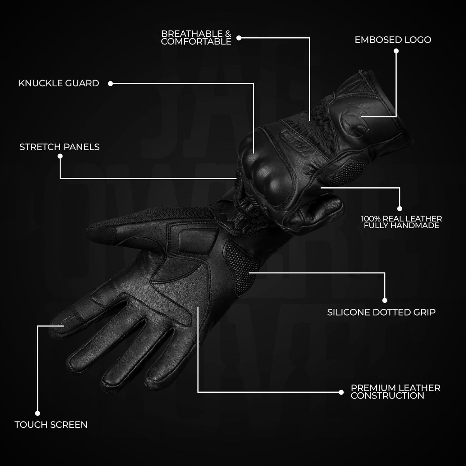 Guantes de Motocicleta J.A.G. Cuero Perforado Táctiles