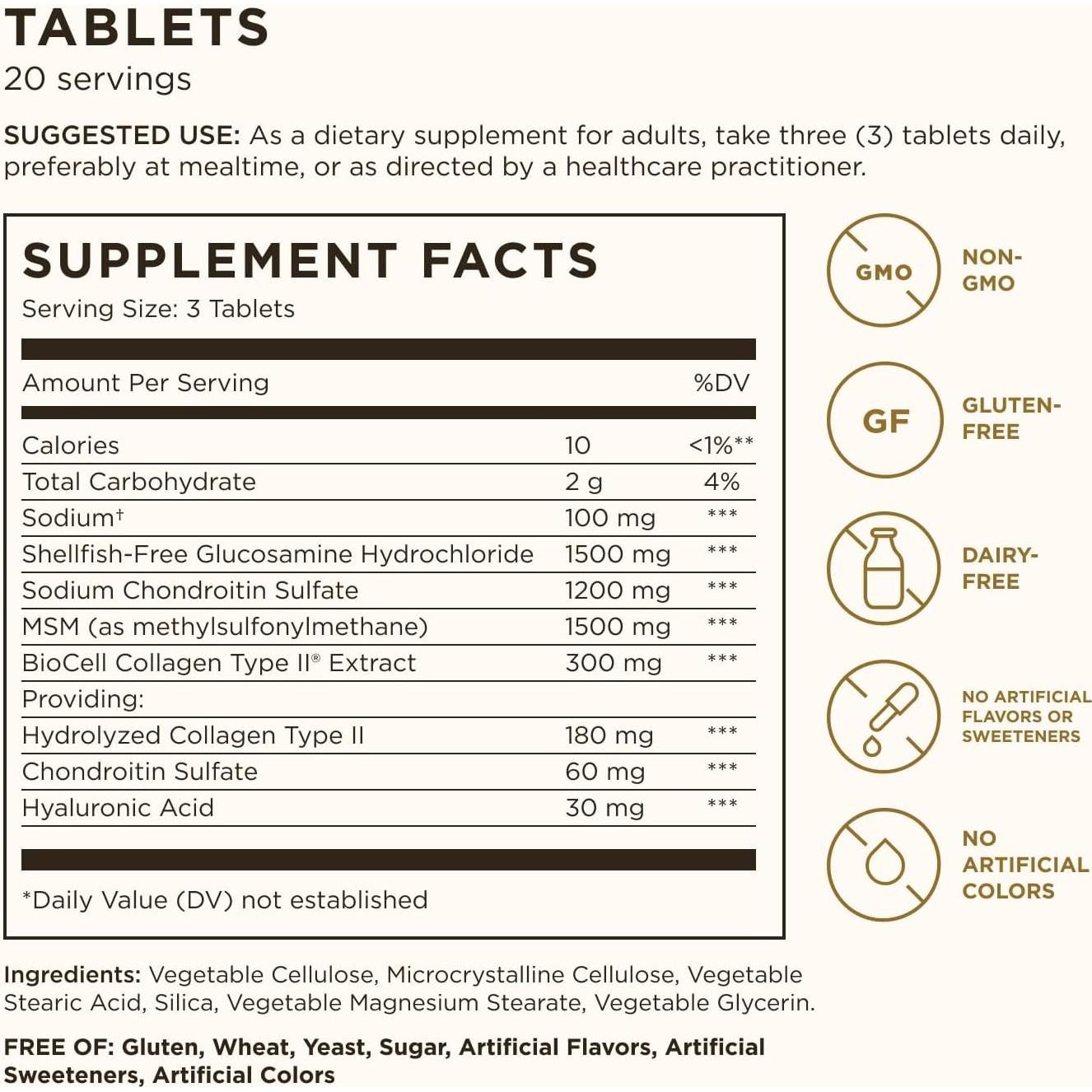 Suplemento Articular Solgar Glucosamina 60 Tabletas - Sin Gluten
