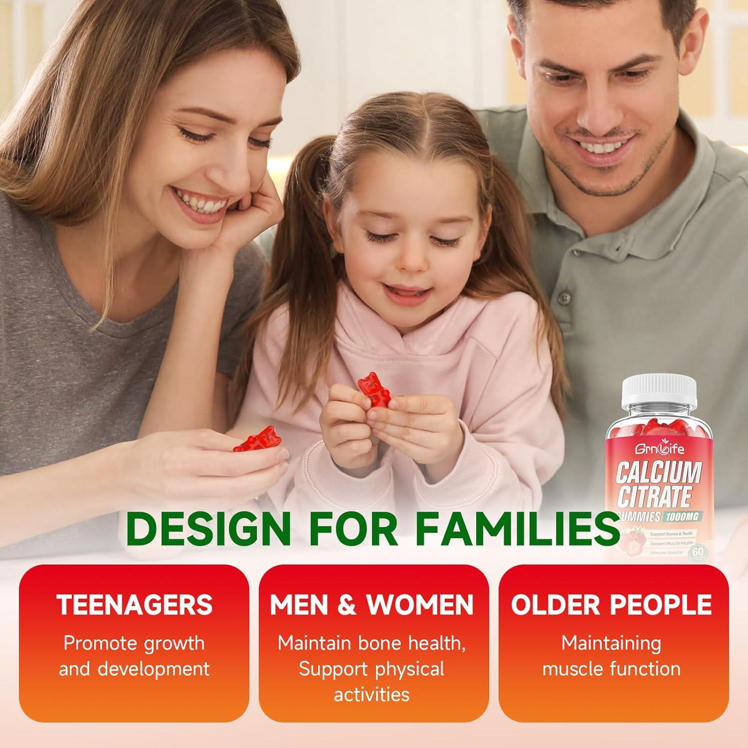 Gomitas de Citrato de Calcio Grnlife 1000mg Sin Azúcar 60 Unidades