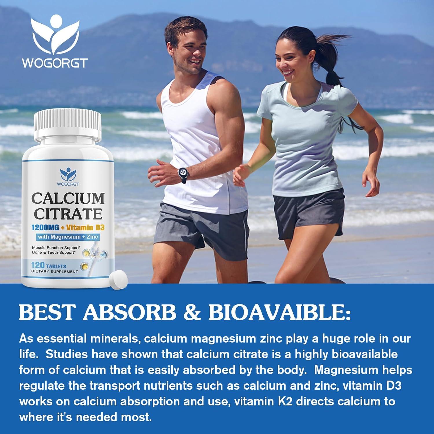 Suplemento de Citrato de Calcio 1200mg WOGORGT con D3 120 Tabletas