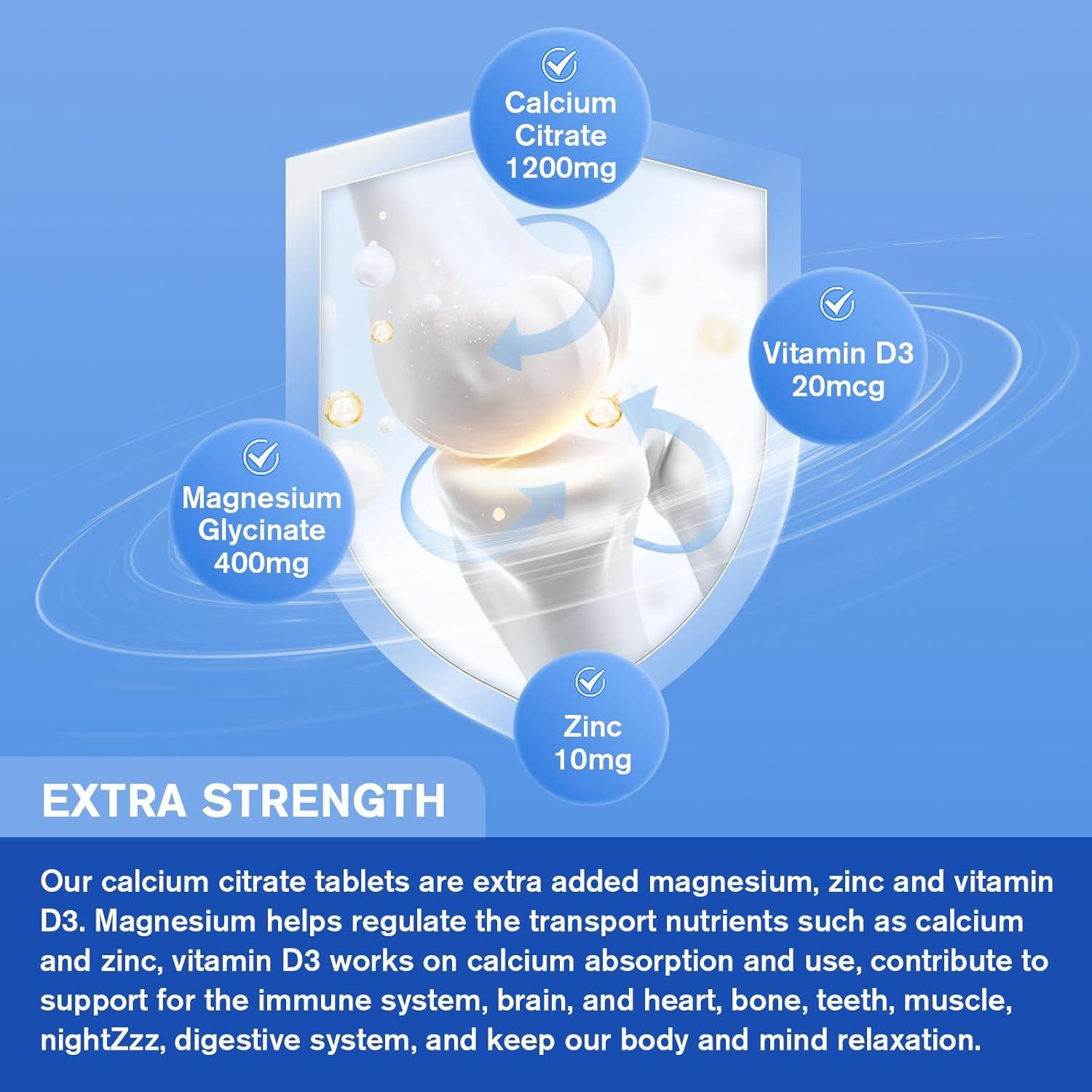 Suplemento de Citrato de Calcio 1200mg WOGORGT con D3 120 Tabletas