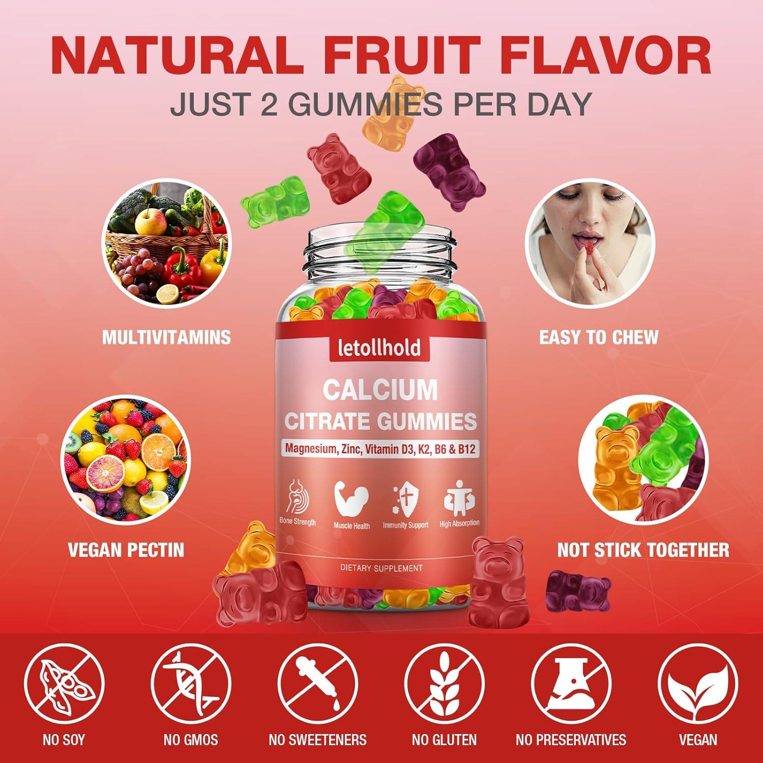 Gomitas de Calcio Citrato 1200mg con Magnesio y Vitaminas