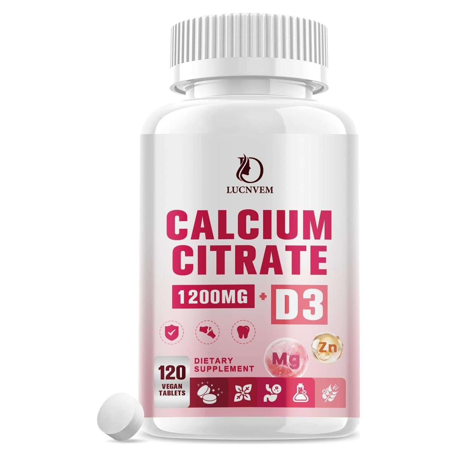Citrato de Calcio 1200 mg LUCNVEM con Vitamina D3 120 Tabletas