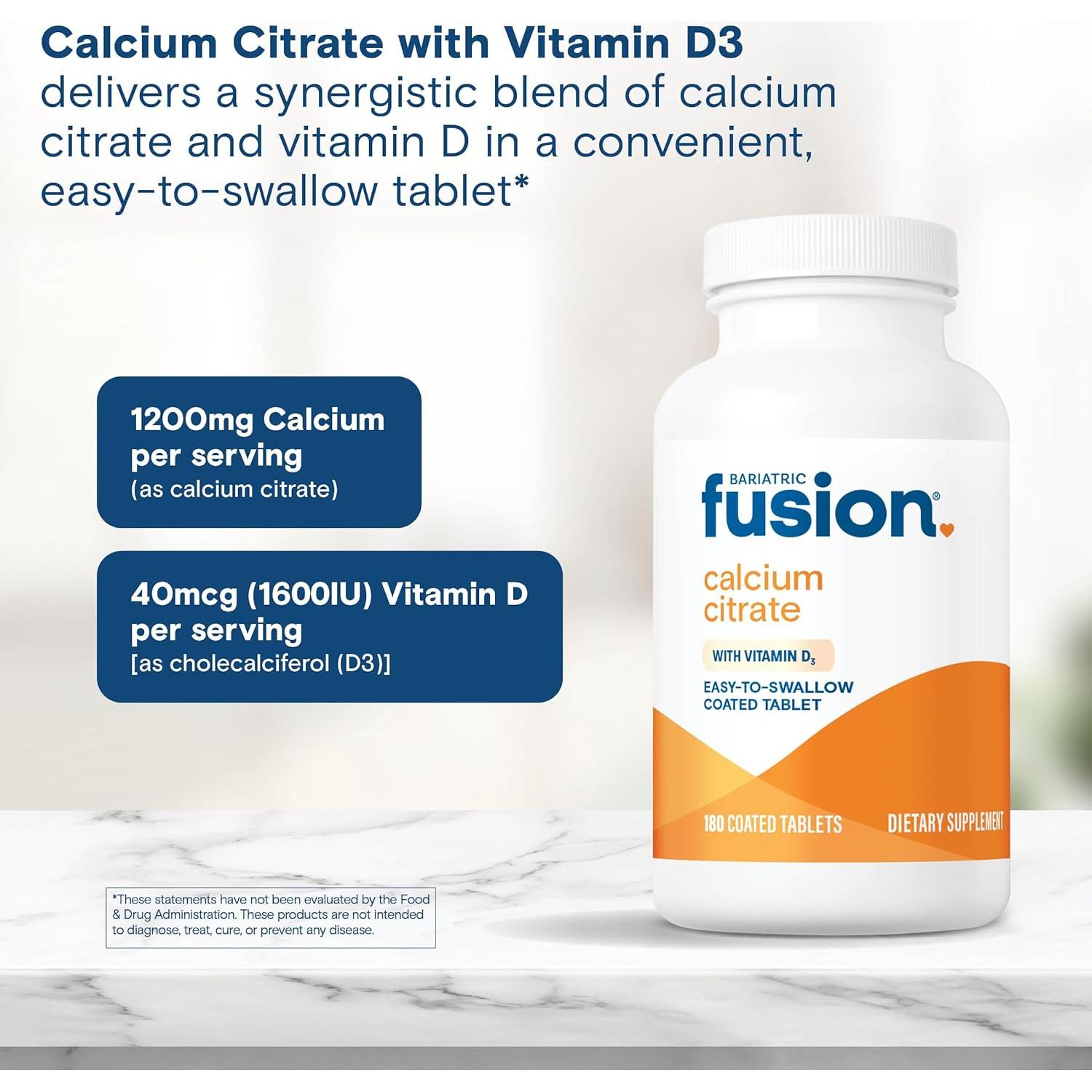 Suplemento de Calcio Citrato Bariátrico 600mg con Vitamina D3 - 180 Tabletas