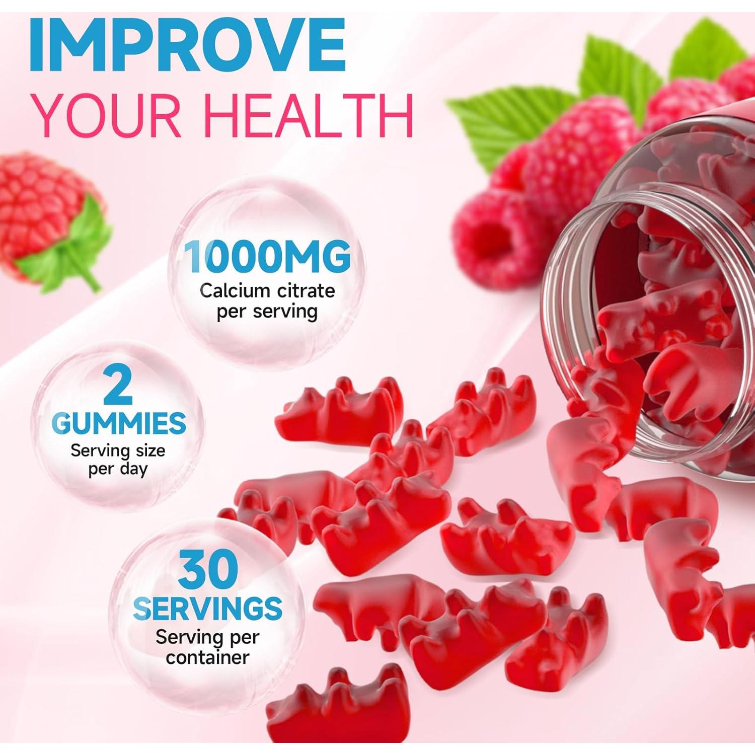 Gomitas de Citrato de Calcio GrnLife 1000mg Frambuesa 60 Unidades