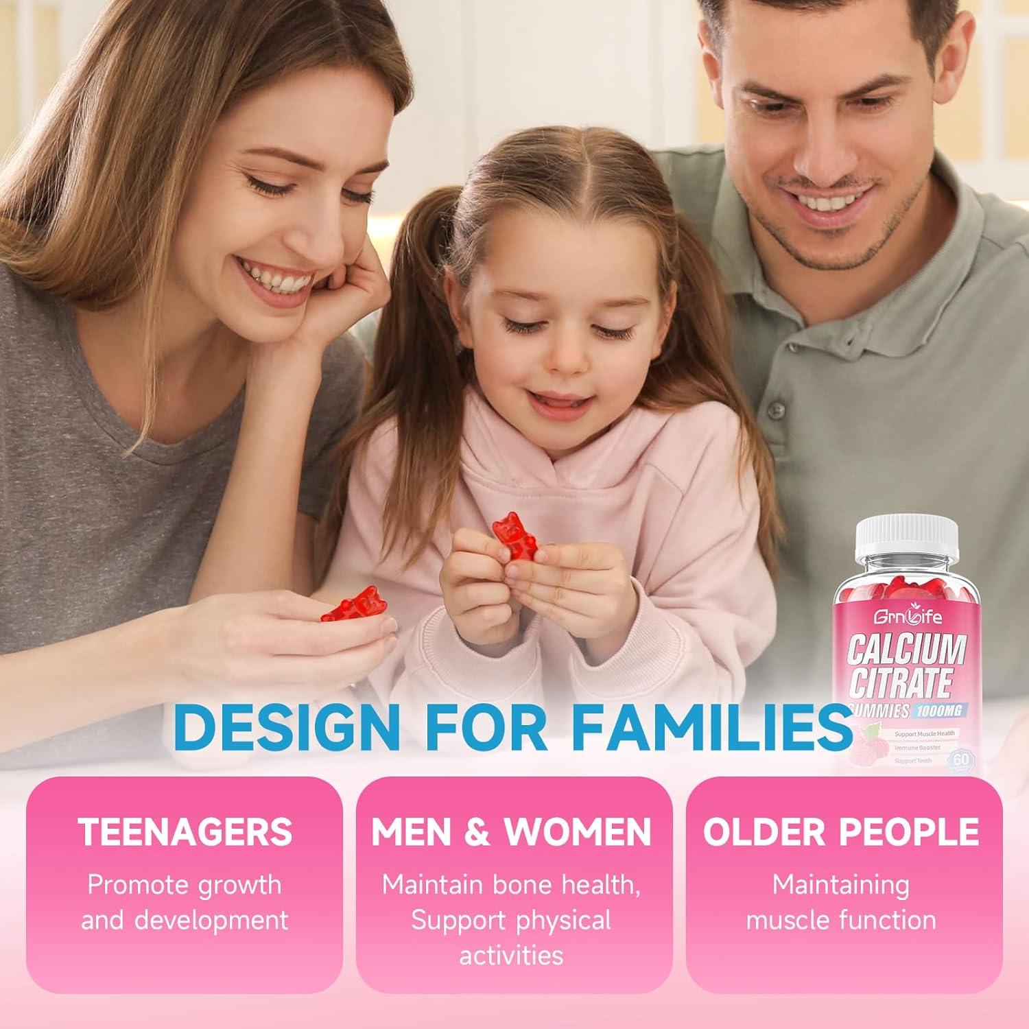 Gomitas de Citrato de Calcio GrnLife 1000mg Frambuesa 60 Unidades