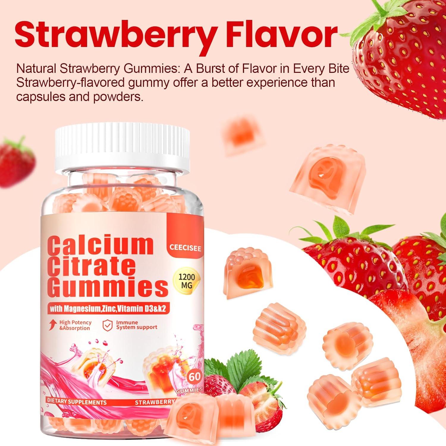 Gomitas de Citrato de Calcio 1200mg Ceecisee - Veganas, Sin Azúcar, 120 Unidades