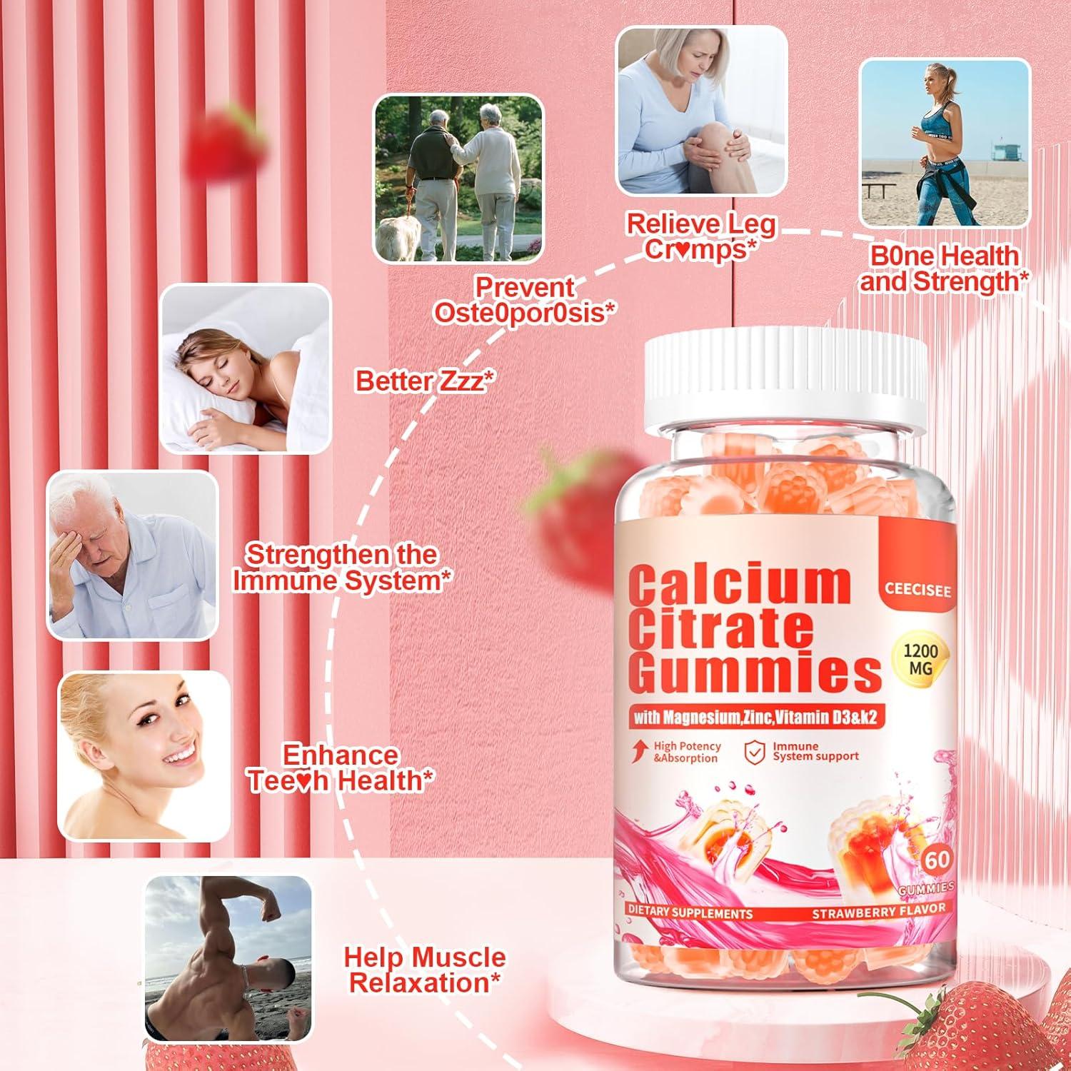 Gomitas de Citrato de Calcio 1200mg Ceecisee - Veganas, Sin Azúcar, 120 Unidades