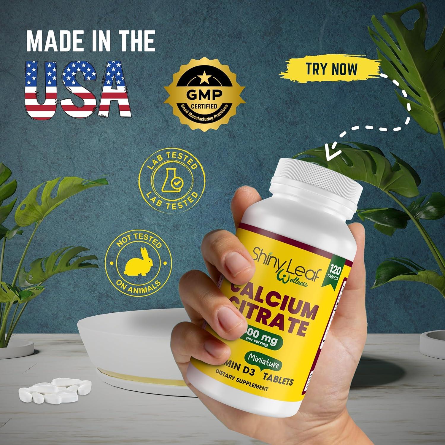 Tabletas de Calcio Shiny Leaf 600 mg con Vitamina D3 - 120 Ct