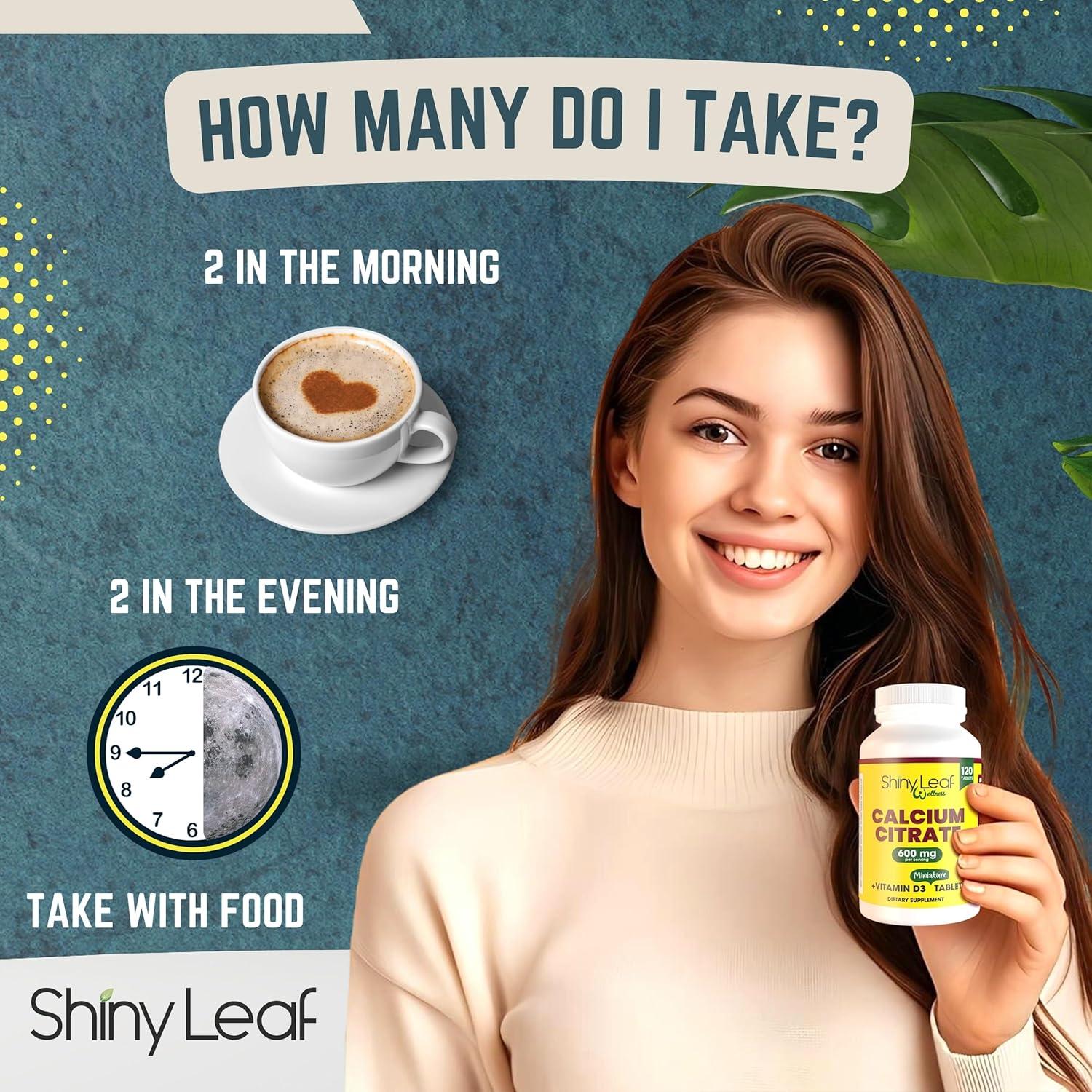 Tabletas de Calcio Shiny Leaf 600 mg con Vitamina D3 - 120 Ct