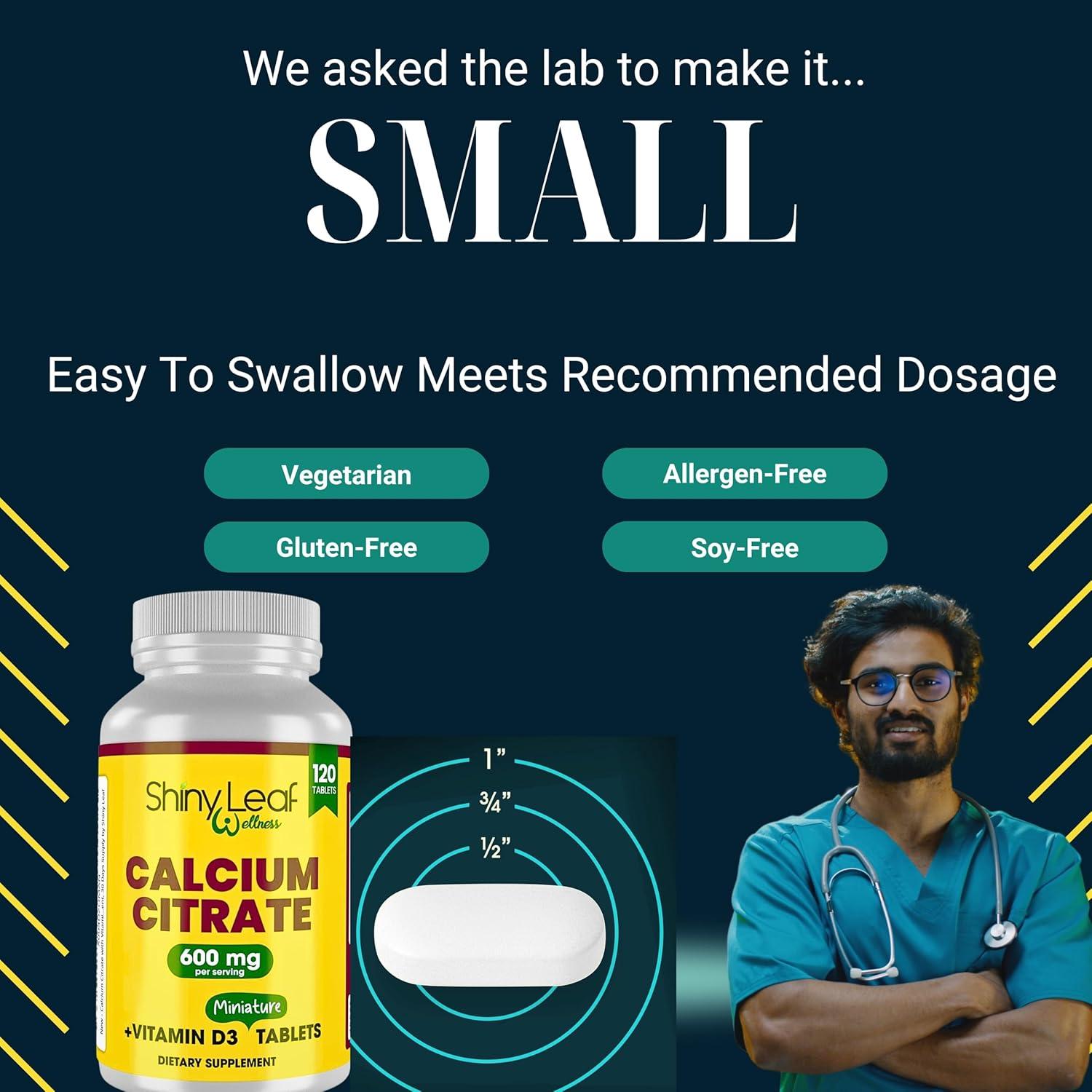 Tabletas de Calcio Shiny Leaf 600 mg con Vitamina D3 - 120 Ct