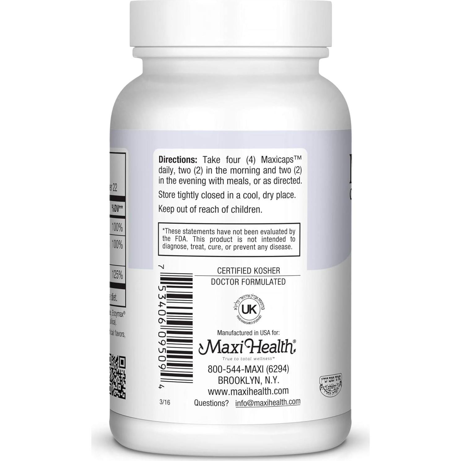 Suplemento de Calcio Maxi Health 1000 mg + D3 1000 UI + Magnesio 500 mg - 90 Cápsulas