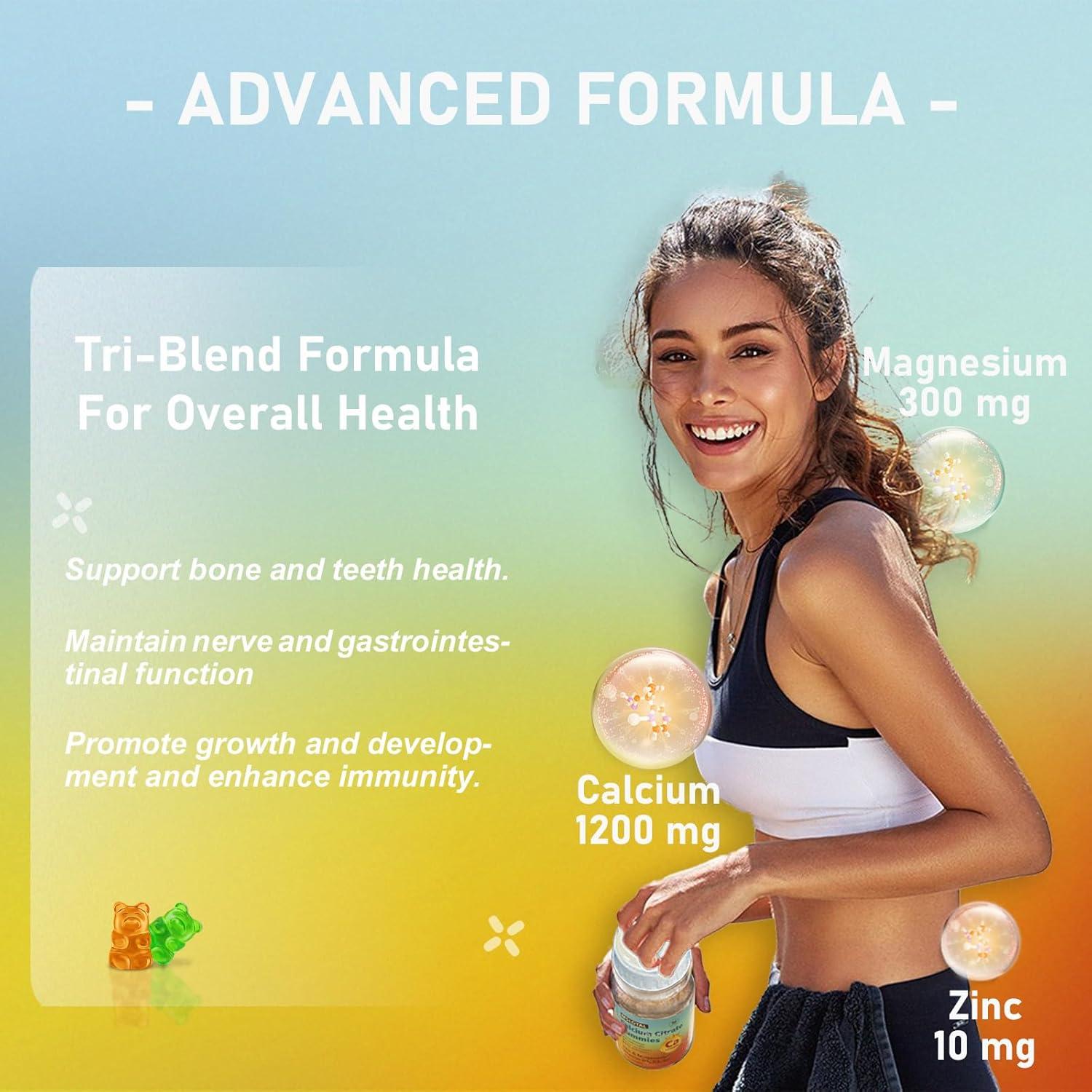 Gomitas de Citrato de Calcio MSLOTAL 1200mg con Vitamina D3 y Magnesio