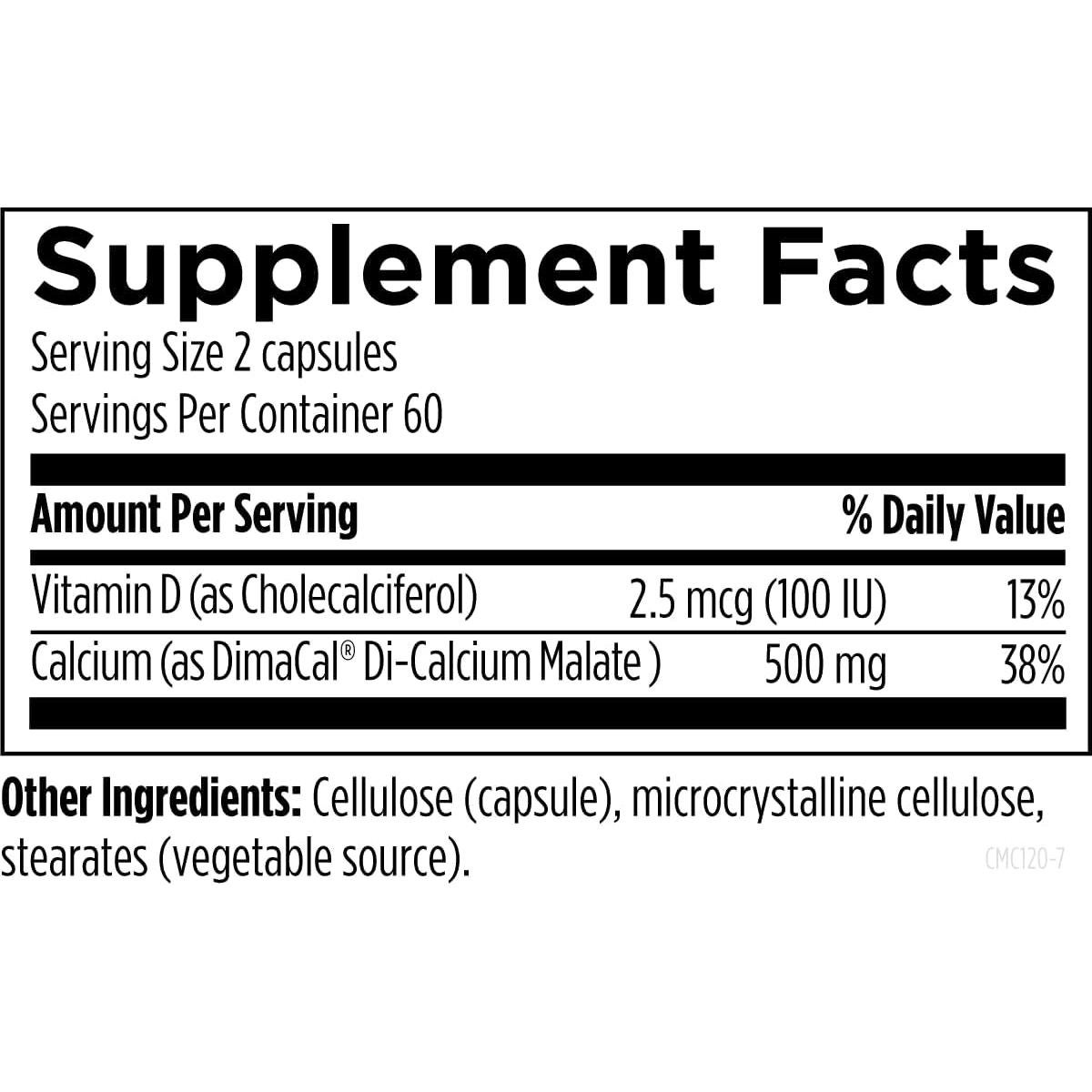 Malato de Calcio 500mg + Vitamina D3 - 120 Cápsulas